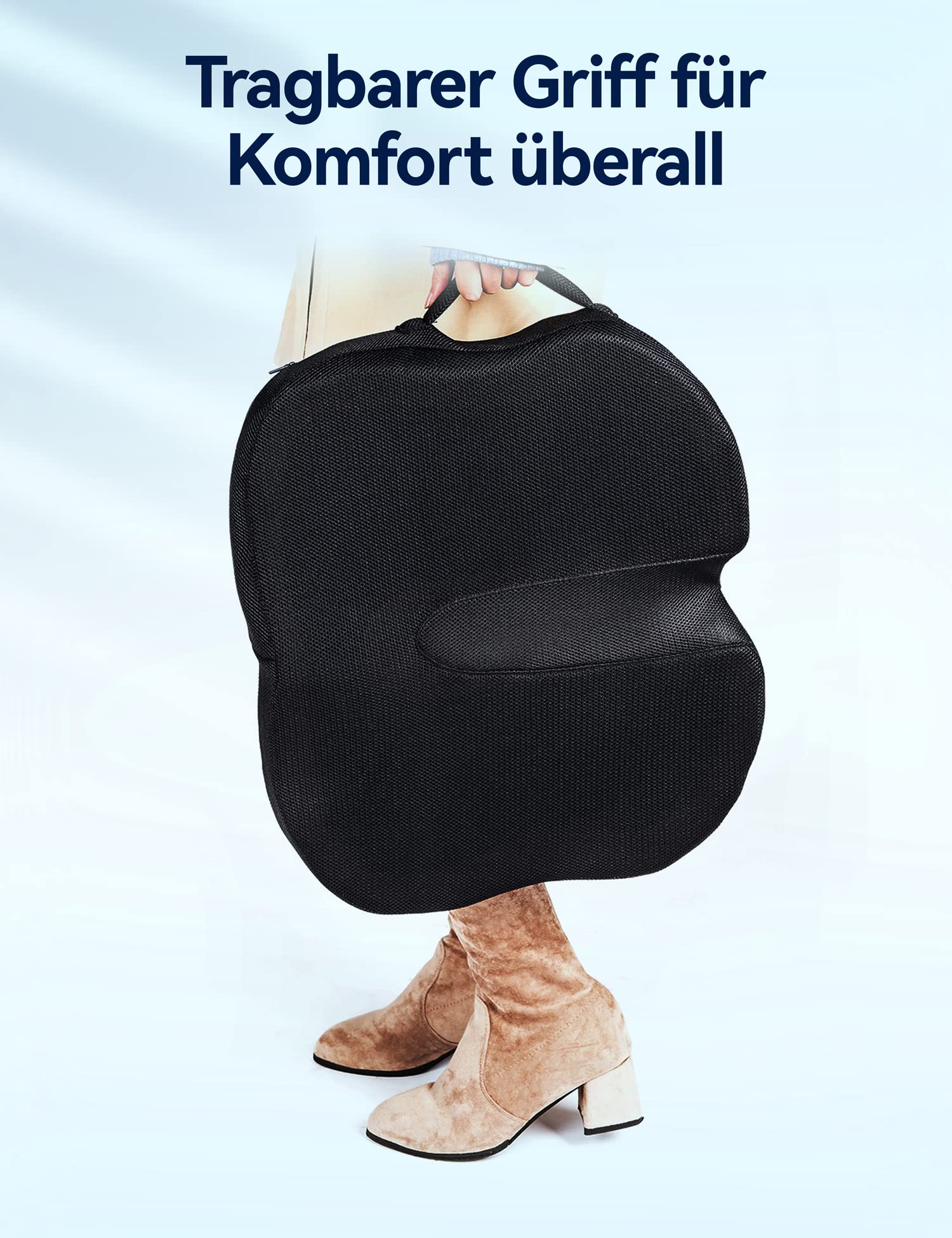 Travel Ease Ergonomisches Sitzkissen, Premium Gel Memory-Schaum Sitzpolster mit Rutschfester Basis für langes Sitzen, Hüftstützkissen für Bürostuhl, Autositz, Gaming-Stuhl (Schwarz)