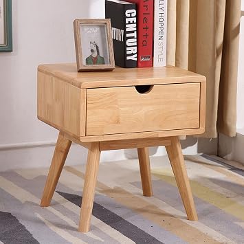 Rustic Solid Wood Nightstands, Small Night Table, Night Stands for Bedrooms, End Table with 1 Drawers and Solid Wood Legs, Bedside Table Chest of Drawer Telephone Table B