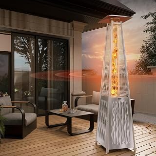 EAST OAK 48,000 BTU Pyramid Patio Heater - Propane Quartz Glass Tube Outdoor Heater with Wheels, Triple Safety, Stainless Steel
