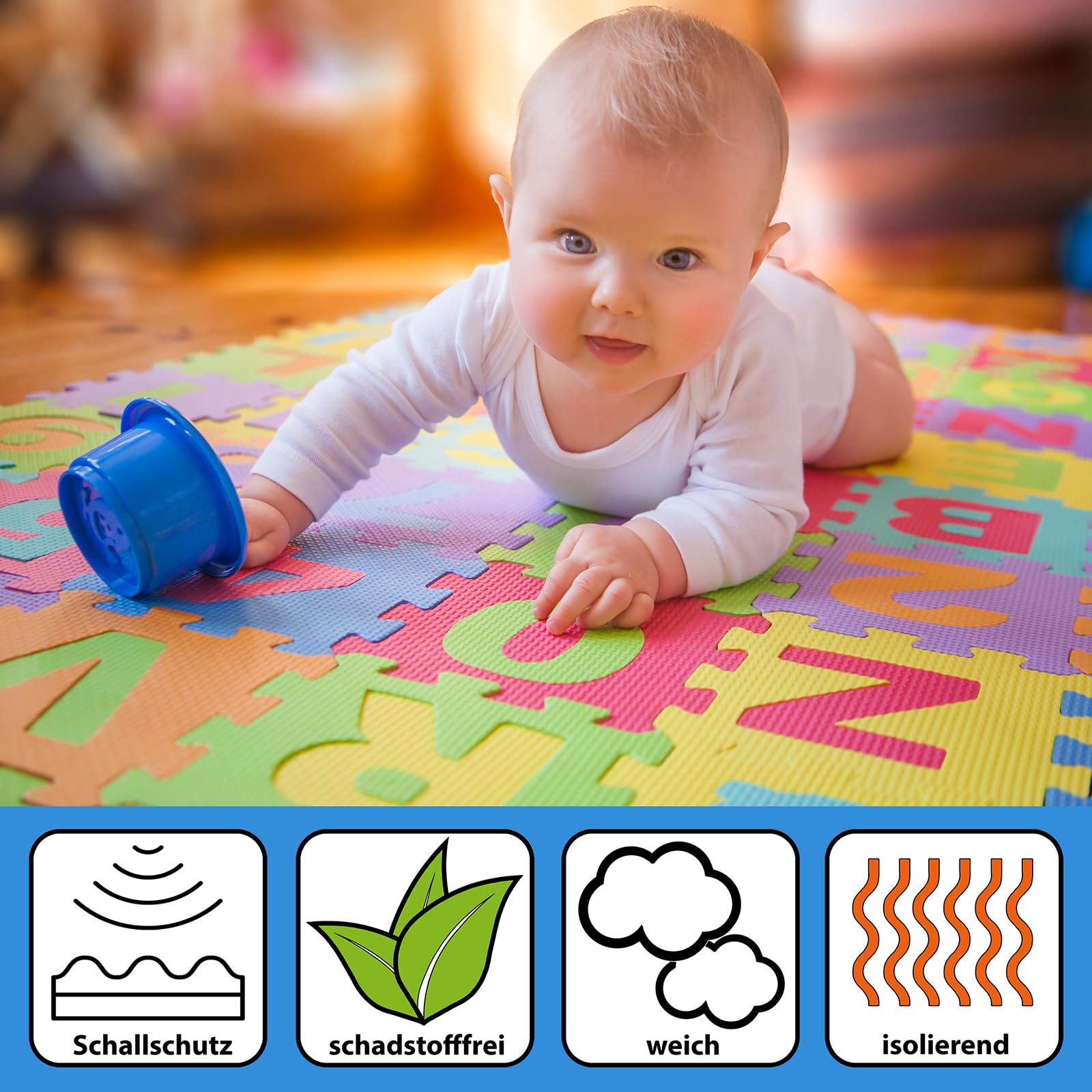 ALPIDEX Kinder Puzzlematten 86-teilig | Buchstaben & Zahlen | 36 Matten - 30 x 30 x 1cm | Spielteppich Baby Krabbelmatte Kinderteppich Puzzle Lernteppich XXL Bunt, Farbe:Bunt