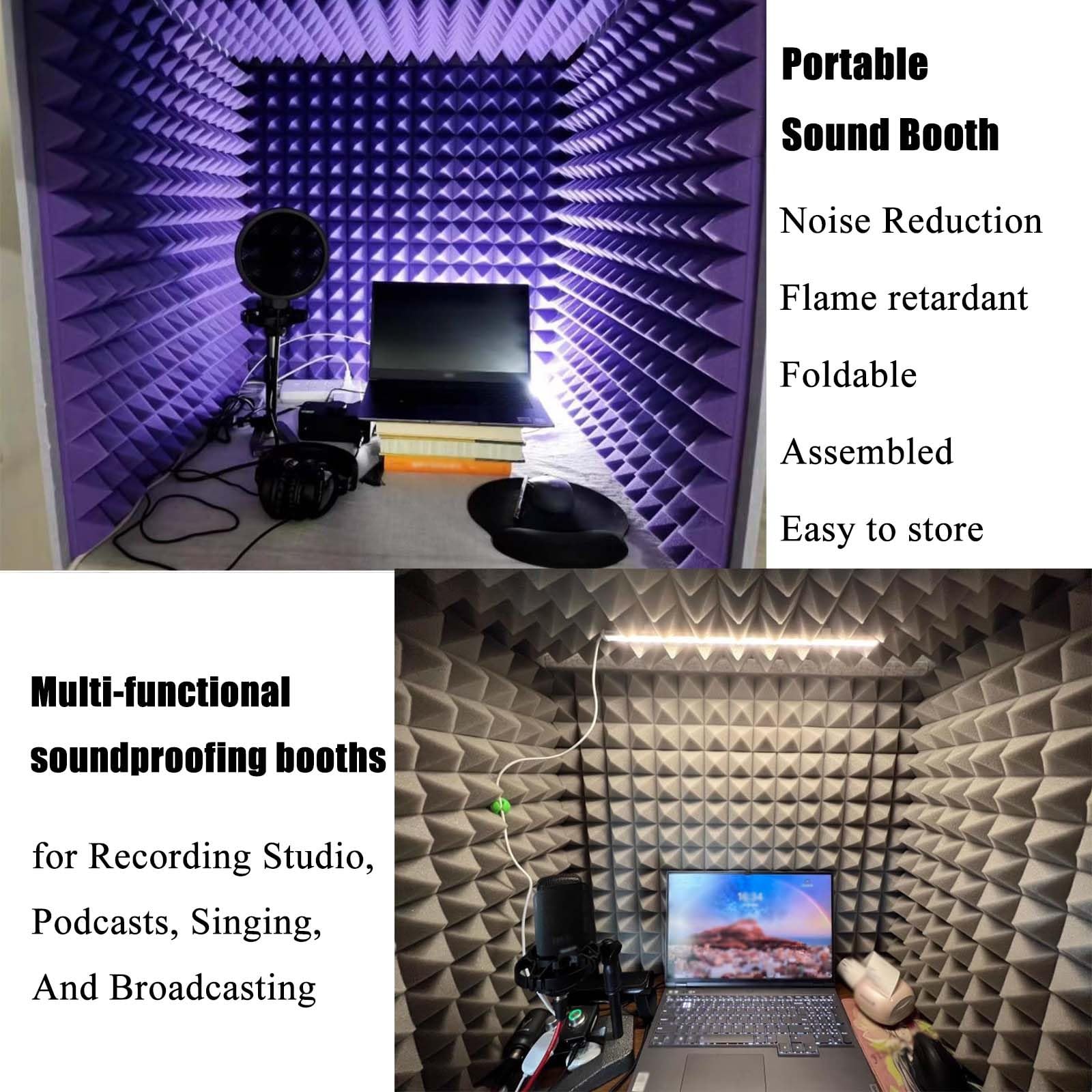 Studio di Registrazione Portatile, Cabina insonorizzata per Microfono, Copertura insonorizzata da Tavolo, Facile da Montare, ignifuga, 80x80x80 cm, Ideale per Musicisti e podcaster.
