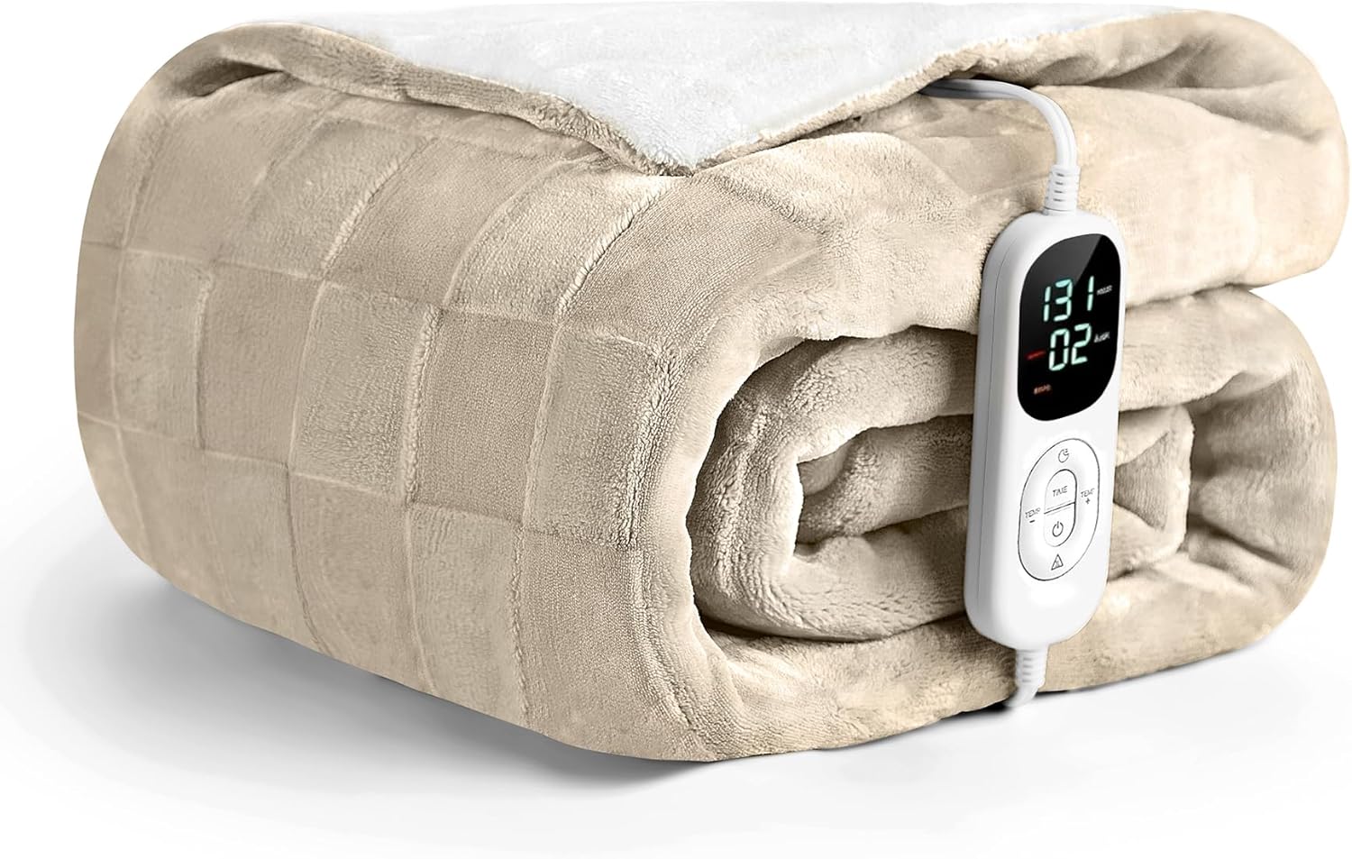 IUUI Heated Blanket Electric Throw Checkered- 50x60 Inches Soft Flannel Heating Blanket,Fast Heating Blanket 6 Heating Levels & 2 Hours Auto Off ETL Certification, Gifts for Women (Light Brown)