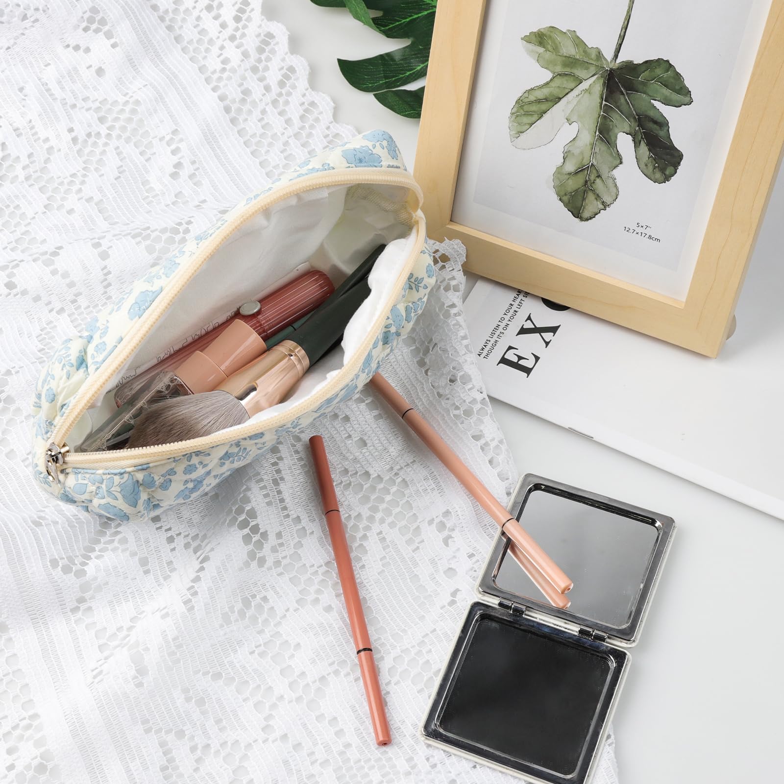 loghohu Floral Style Pencil Bag Floral Pencil Pouch Women Cute Pencil Bag Small Pencil Pouch Flowers Toiletry Organizer Cosmetic Bag Pen Pencil Cases Organizer for College Travel - Image 4