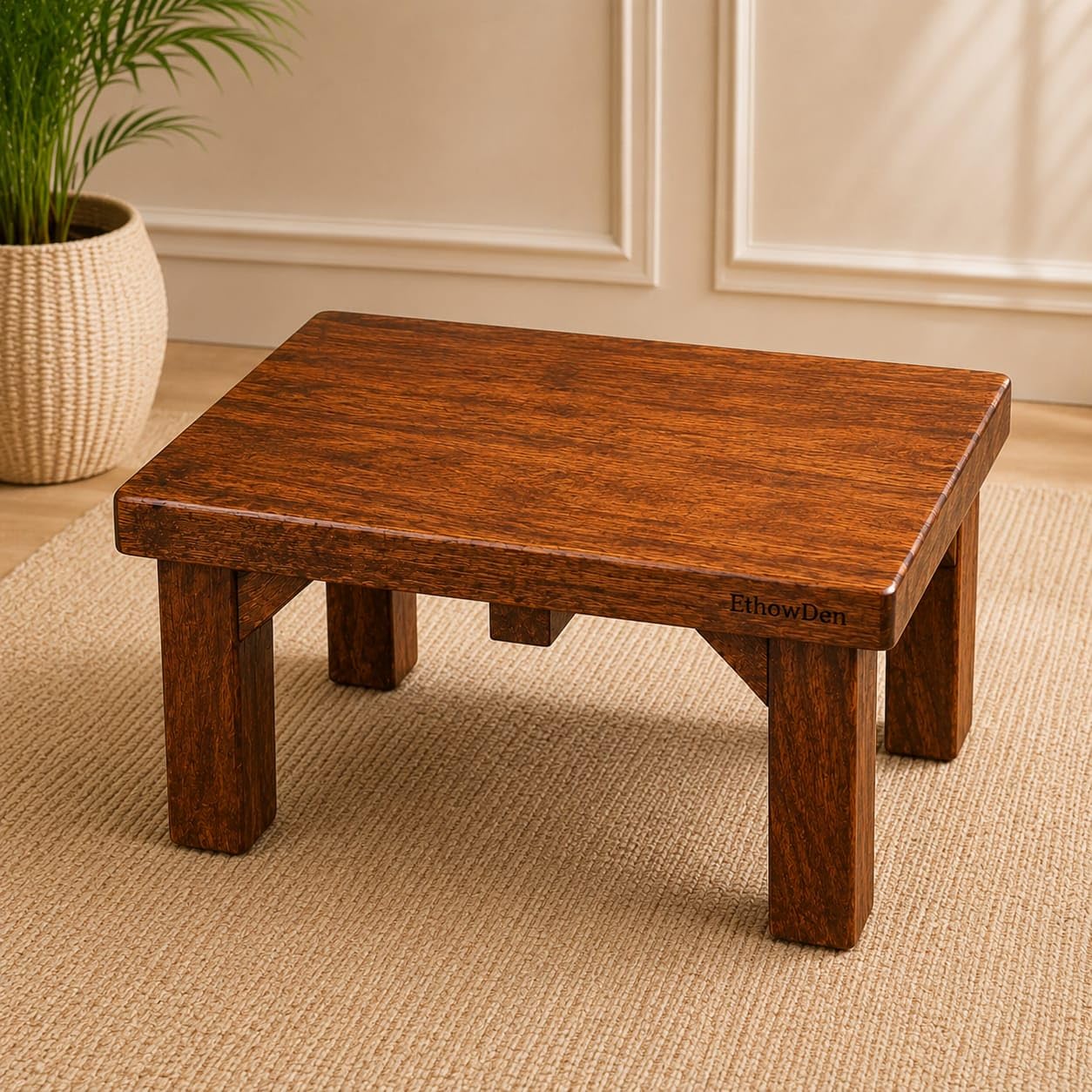 EthoweDen Handcrafted Wooden Seating Stool Step Stool Bedside Stool for Living Room Bedroom Bathroom Home Decor Furniture 7.5 Inch Height-image-36