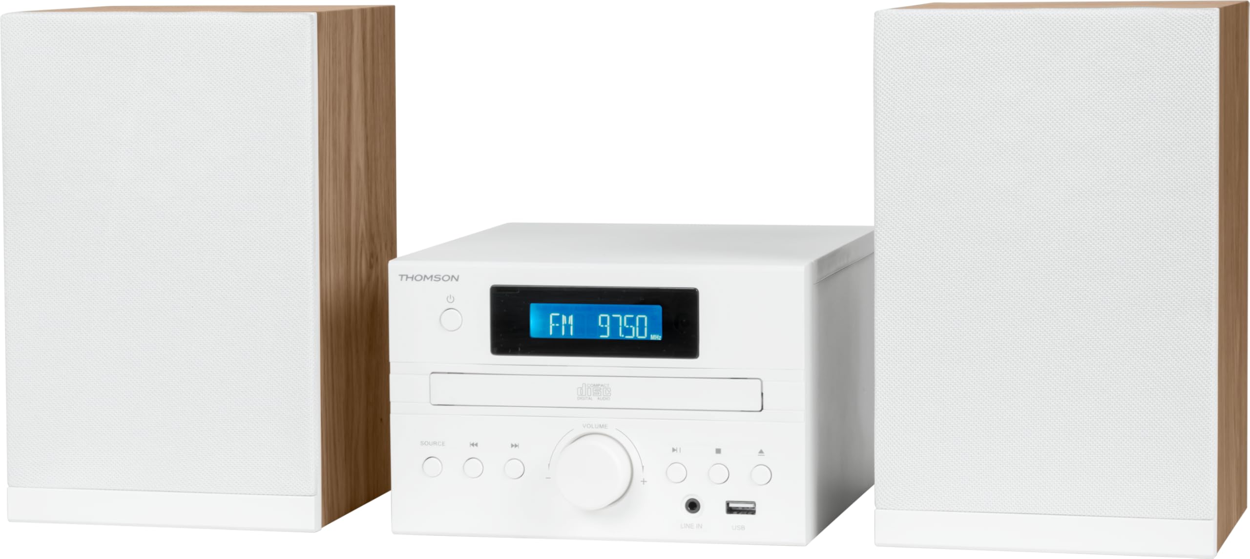Microchaîne - THOMSON - COSY MIC121BT - Lecteur CD, Bluetooth, Radio FM, MP3, USB - Bois et Blanc