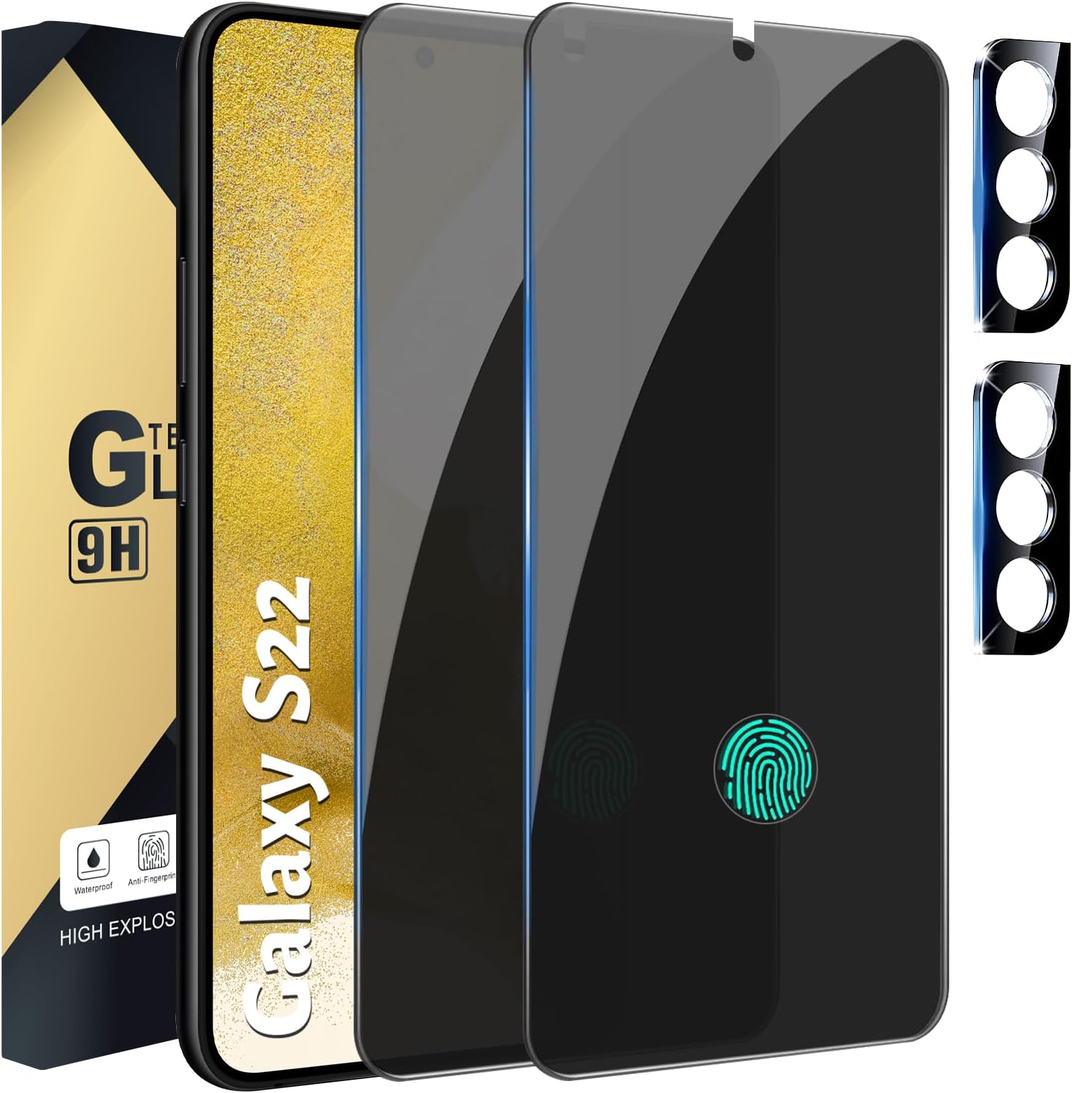 CWQZGUF [2+2 Pack] Galaxy S22 Privacy Screen Protector, 2 Pack Privacy Tempered Film with 2 Pack Camera Lens Tempered Glass, High Clarity, Anti-Spy Protection for Samsung S22 5G Screen Protector