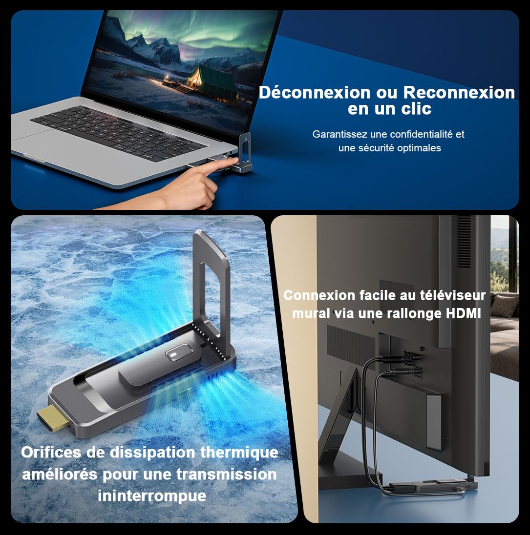 Émetteur et 4 Récepteurs HDMI sans Fil-Jusqu'à 6 TVs, 5G/1080P Extension HDMI sans Fil, Stream Vidéo pour Ordinateurs, PC, Caméras et Boîtiers TV vers Plusieurs TVs, Projecteurs ou écrans 165FT/50M