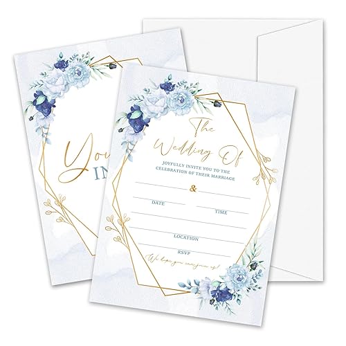 Dusty Blue Floral Wedding Invitations, 5"x 7" Elegant Blue Roses