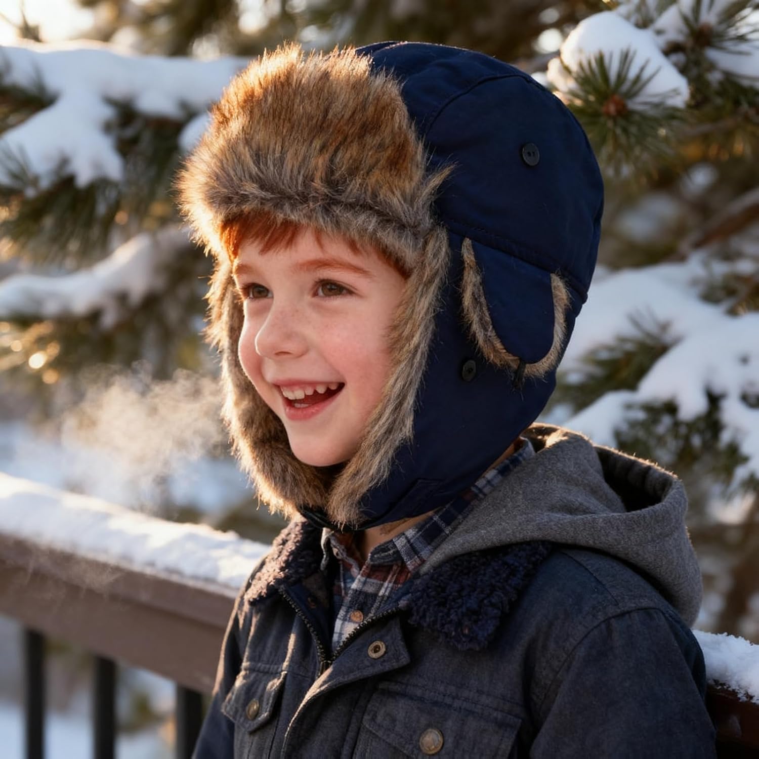 Kids Winter Trapper Hat Toddler Outdoor Warm Windproof Ushanka Aviator Hat Sherpa Fleece Lined Ski Cap for Boys Girls 1T-8T
