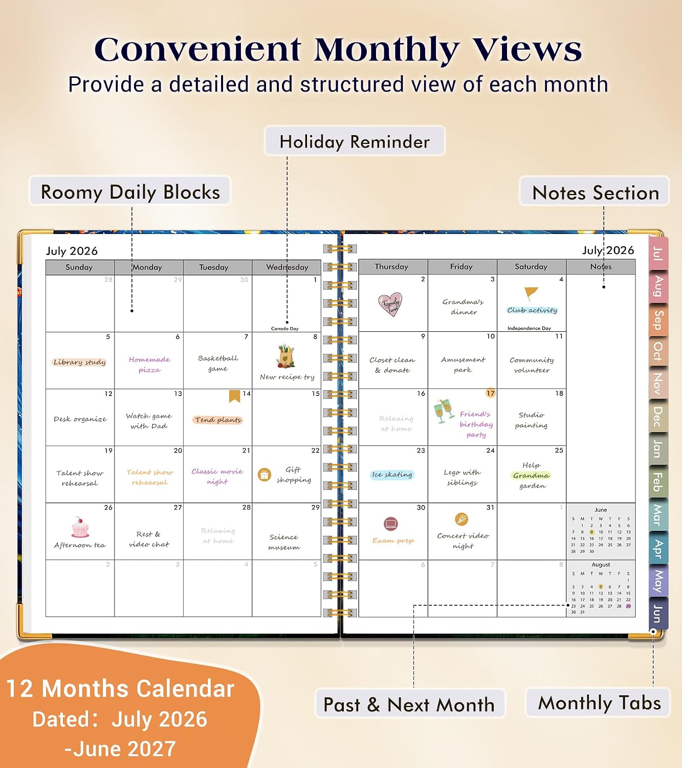 Academic Planner 2026-2027, Hardcover Weekly and Monthly Calendar Planner from July 2026 - June 2027, 6.1" x 8.2" A5 Daily Agenda with Tabs, College School Organizer for Student Teacher, Cosmic Tree of Life image 2