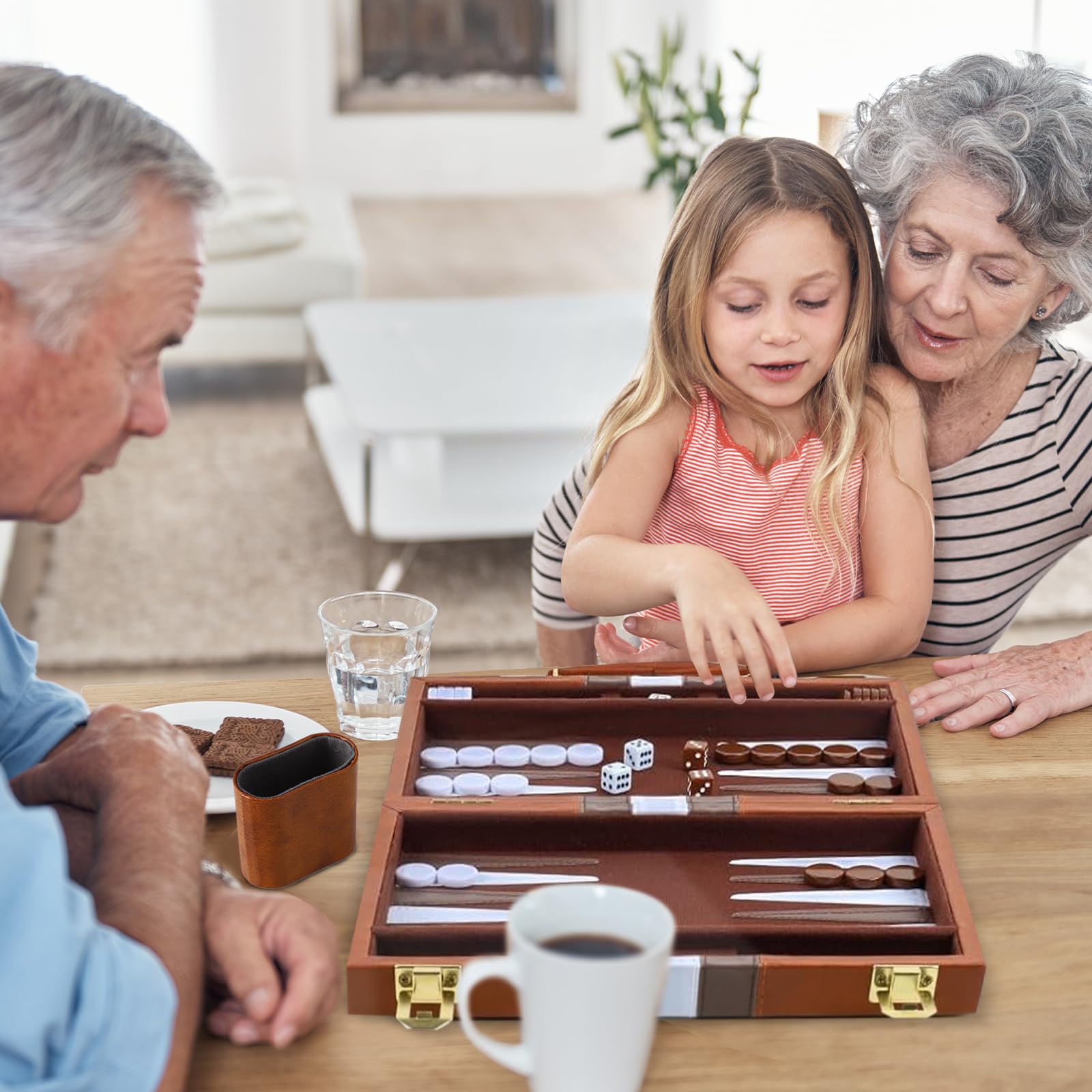 Backgammon Jeu de société classique pour 2 joueurs avec étui en cuir de qualité supérieure, portable et ensembles de voyage de backgammon pour adultes et enfants (45,7 cm)