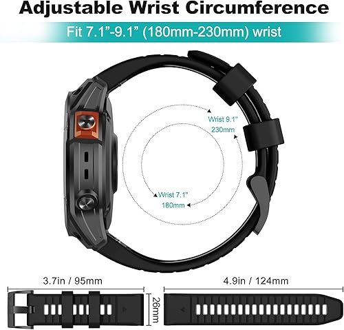 Miniatura 5 de OVERSTEP Correa de reloj para Fenix 7X Pro, bandas de reloj de silicona QuickFit de 1.024 in para Garmin Fenix 7X  Fenix 6X  Fenix 5X  Garmin