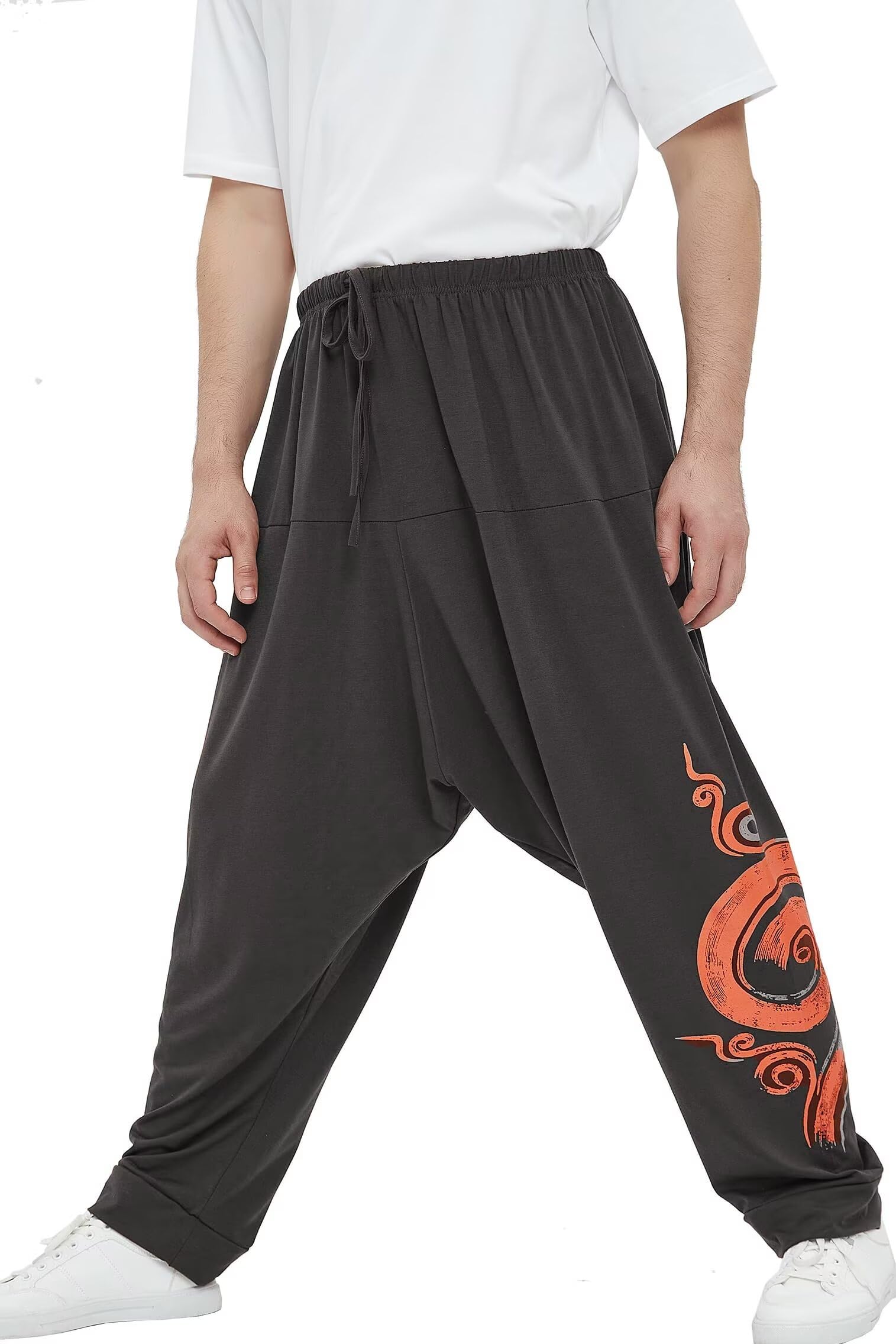 Pantaloni da Uomo Harem Comodi Pantaloni Elastici in Vita Pantaloni Casual Hippies Yoga Tinta Unita