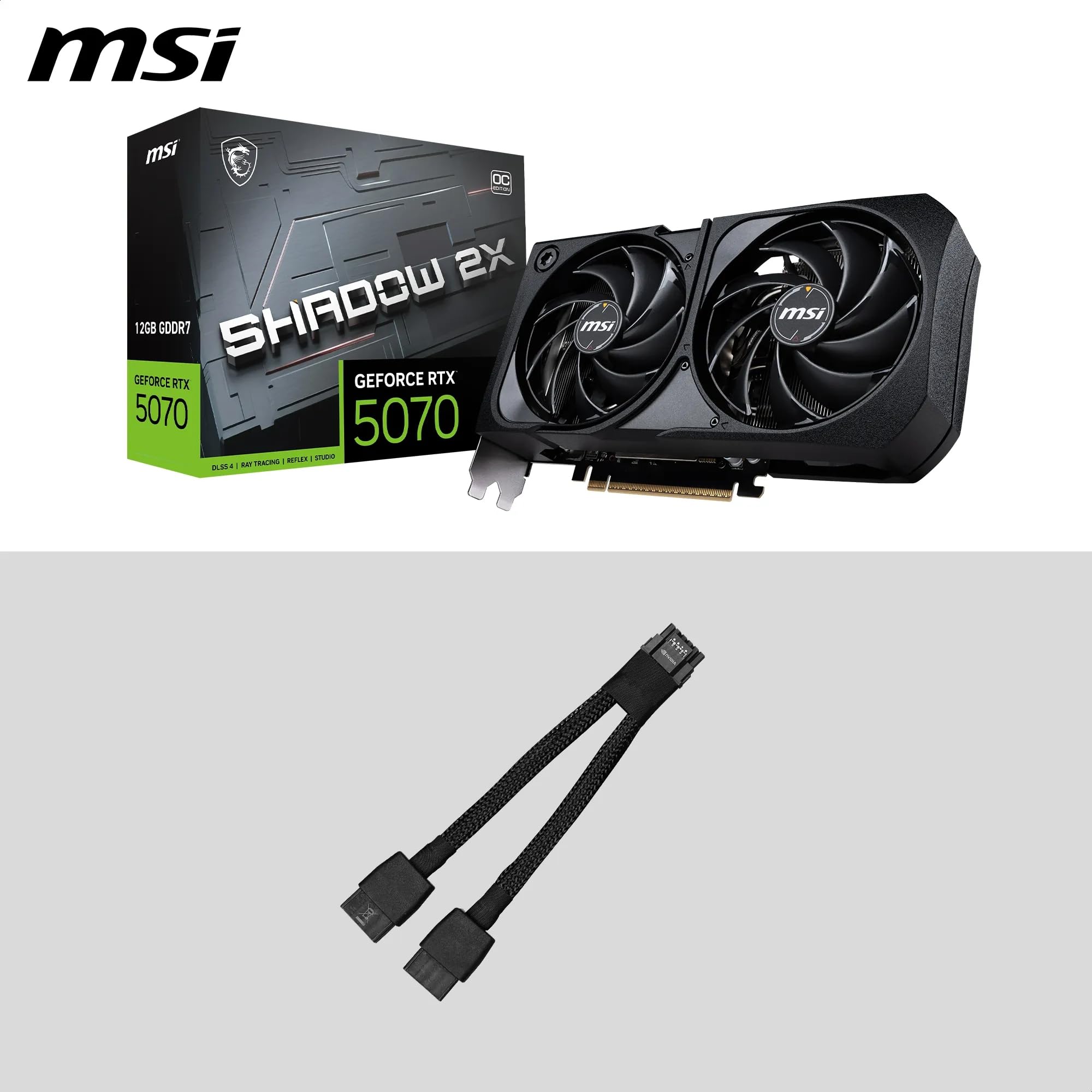 MSI NVIDIA GeForce RTX 5070 12G Shadow 2X OC Carte Graphique 12 Go GDDR7 PCIe 5.0 Double Ventilateur HDMI 2.1b DisplayPort 2.1b SFF Ready