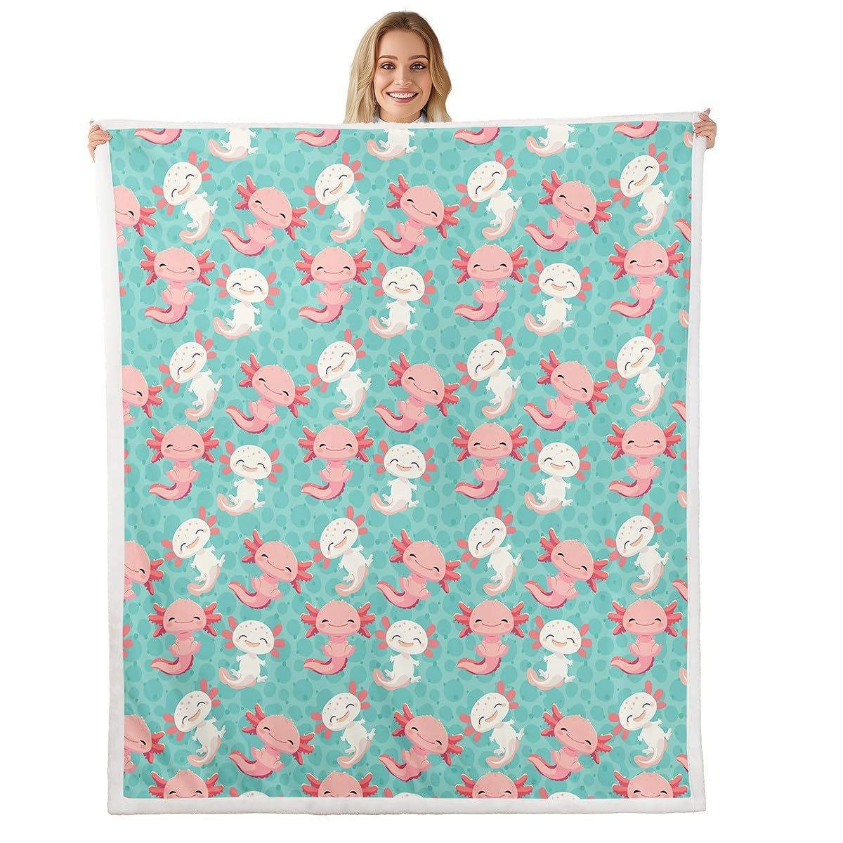 Erosebridal Cute Axolotl Blanket Cartoon Axolotl Plush Blanket Kawaii Animal Throw Blanket for Kids Boys Girls Teens Wildlife Pet Animal Flannel