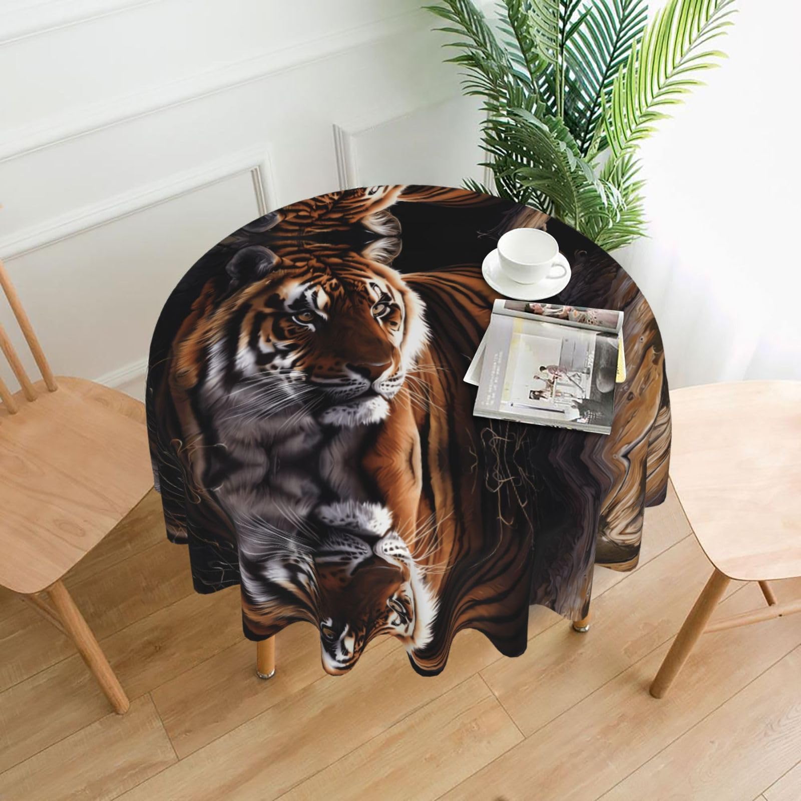 YYHHAOFA Bengal Tiger Prints 60in Round Decorative Tablecloth – High-Grade Polyester Throw Cover for Dining, Parties, and Outdoor Events