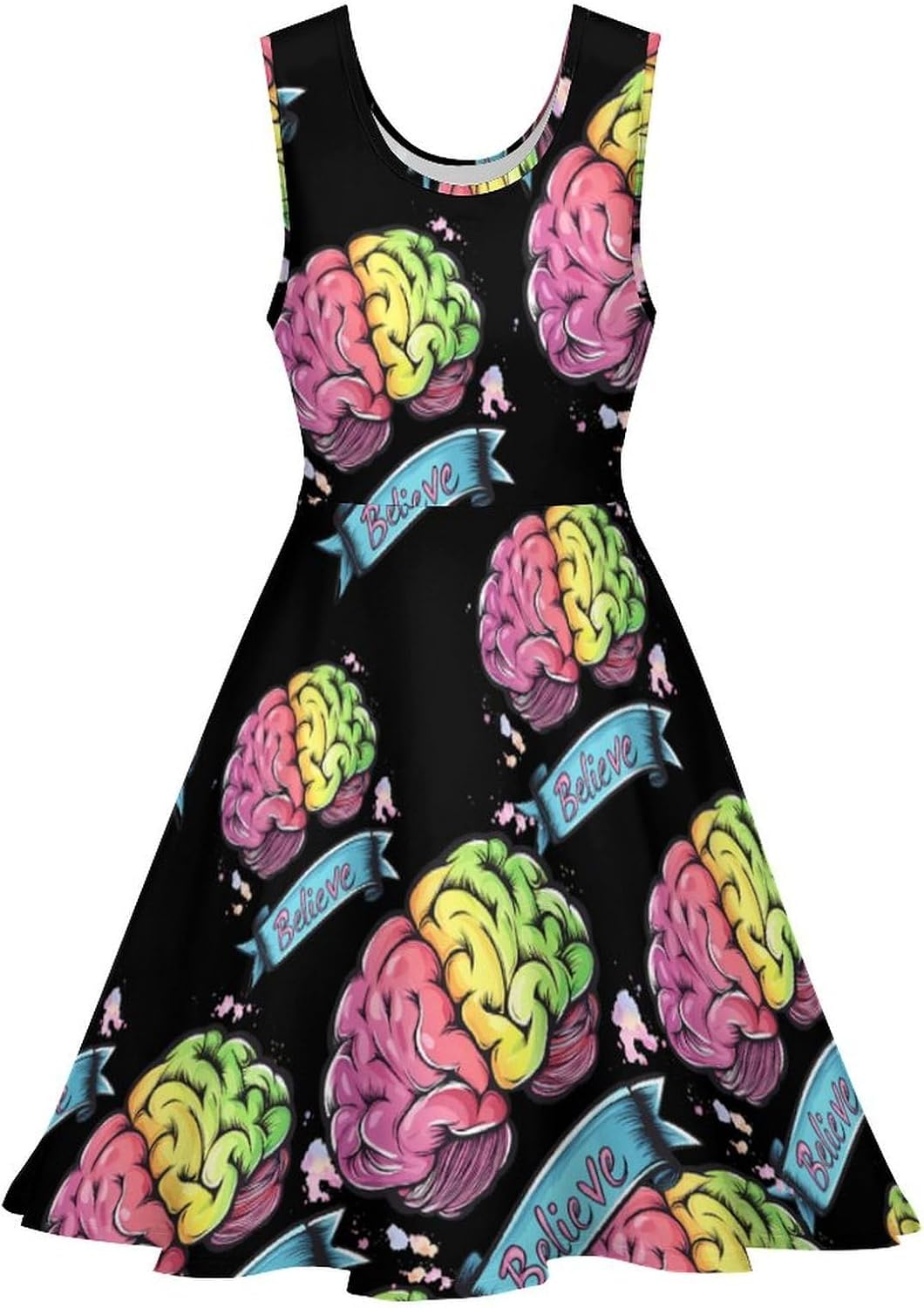 Believe - Brain Cancer Women's Dresses Round Neck Dress Sleeveless Tank Dress Ruffle Hem Sundress