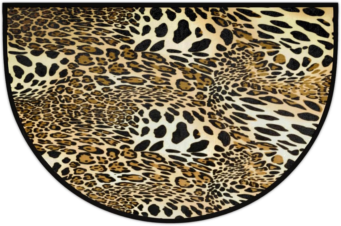 Tavisto Animal Leopard Print Half Round Door Mat Outdoor Indoor Entrance Floor Mat Durable Non-Slip Waterproof Welcome Mats for Front Door Back Door 24" X 36"