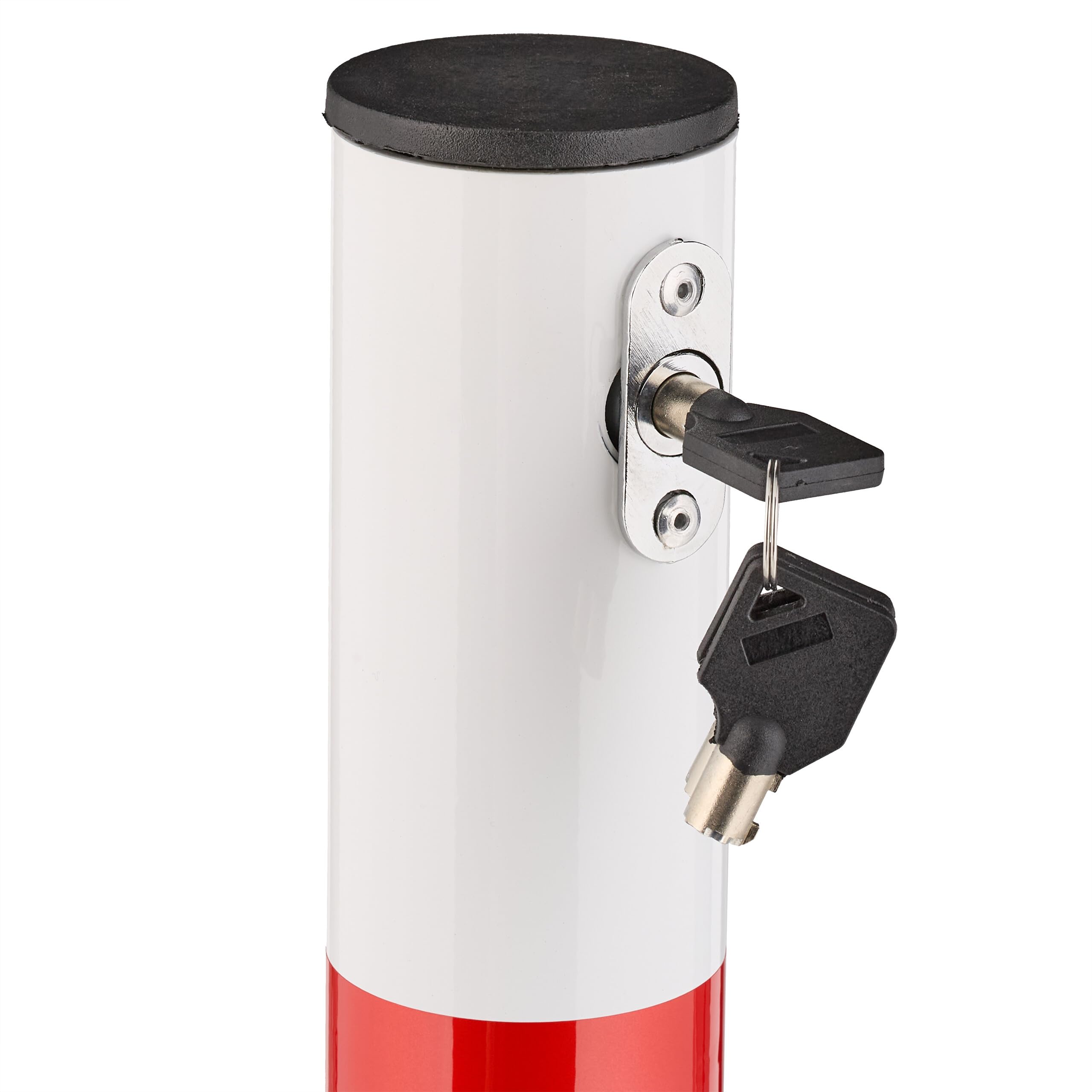 Relaxdays Poteau de Parking Rabattable, Borne de Stationnement en Acier, H 65 cm, Verrouillable, Blanc/Rouge