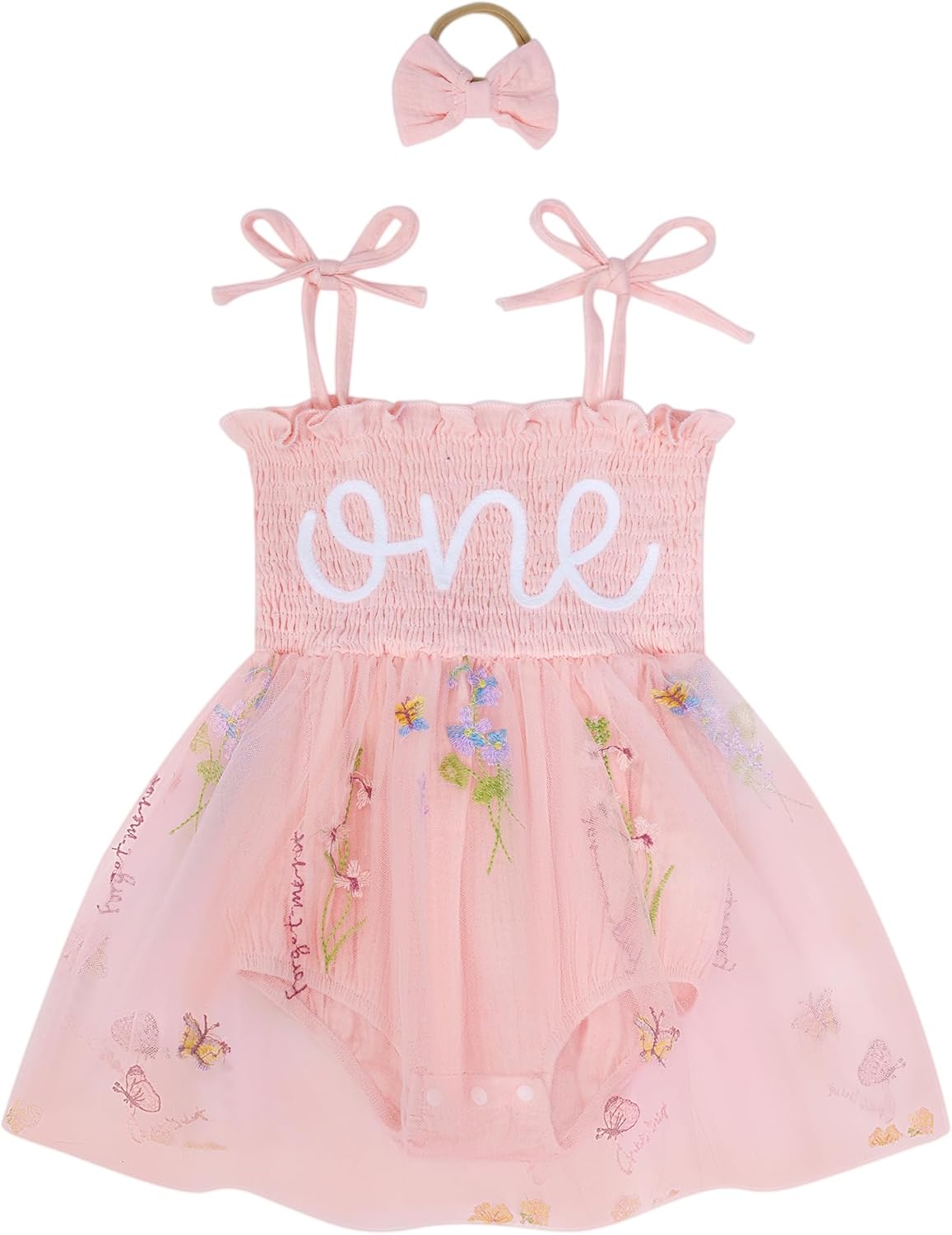 Baby Girl First Birthday Outfit Summer Sleeveless Smocked Fairy Berry One Romper Tulle Dress + Headband