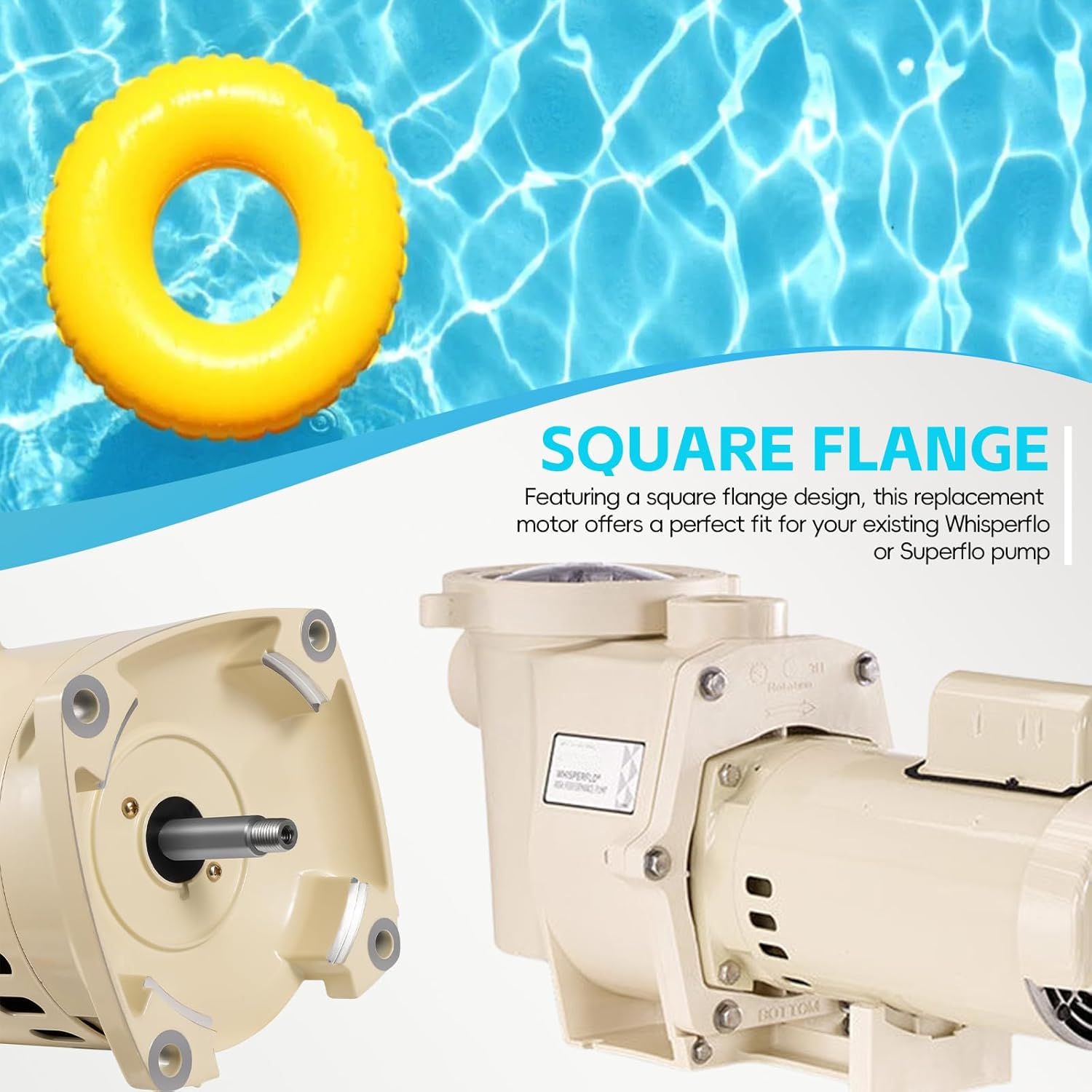 355010S Replacement Motor Energy Efficient Pool Pump Motor for WhisperFlo SuperFlo High Performance Pool Pumps WFE-4 WFE-26, 1 Speed, 1HP, Replace for 071314S 355010S Square Flange Motor