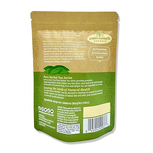 Vista 2 de Hojas de mango secas, 30 bolsas individuales de hojas del árbol de mango tropical frescas, secas y trituradas manualmente, puras, sin rellenos