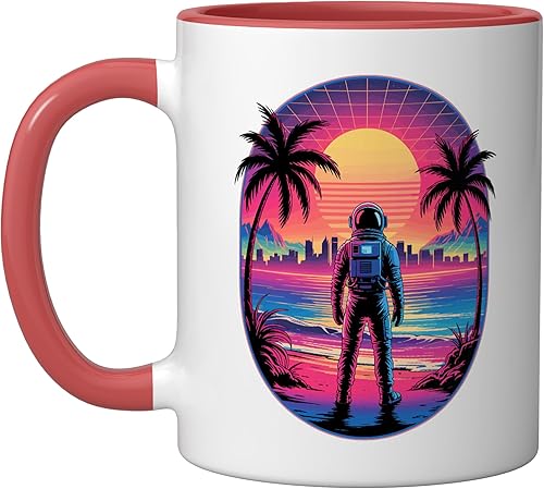 Miniatura 6 de Vaporwave Synthwave Astronaut Spaceman Science Space - Taza de cerámica, color azul/blanco