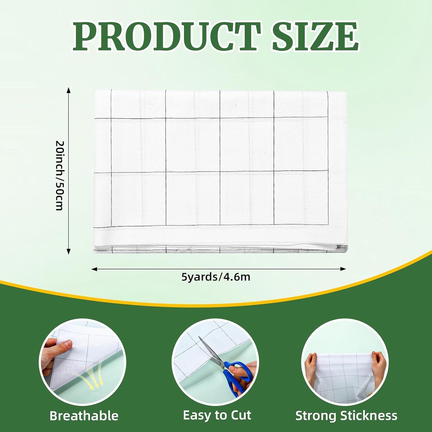 Breling Fusible Interfacing with 2.5" x 2.5" Grid 100% Cotton Lightweight Iron-on Adhesive Liner for Clothing Sewing Quilting DIY Crafts, 20 in x 5 Yards