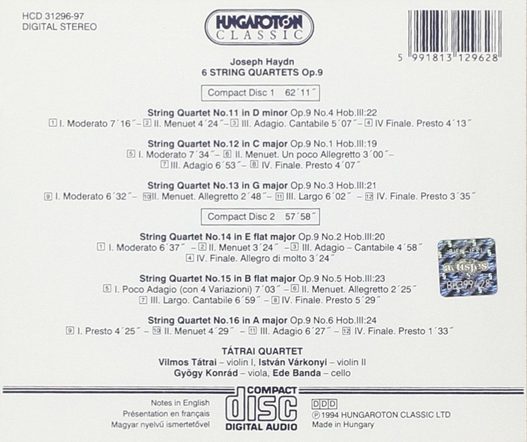 Haydn: String Quartets Nos. 11-16 Opera 9 Nos. 1-6