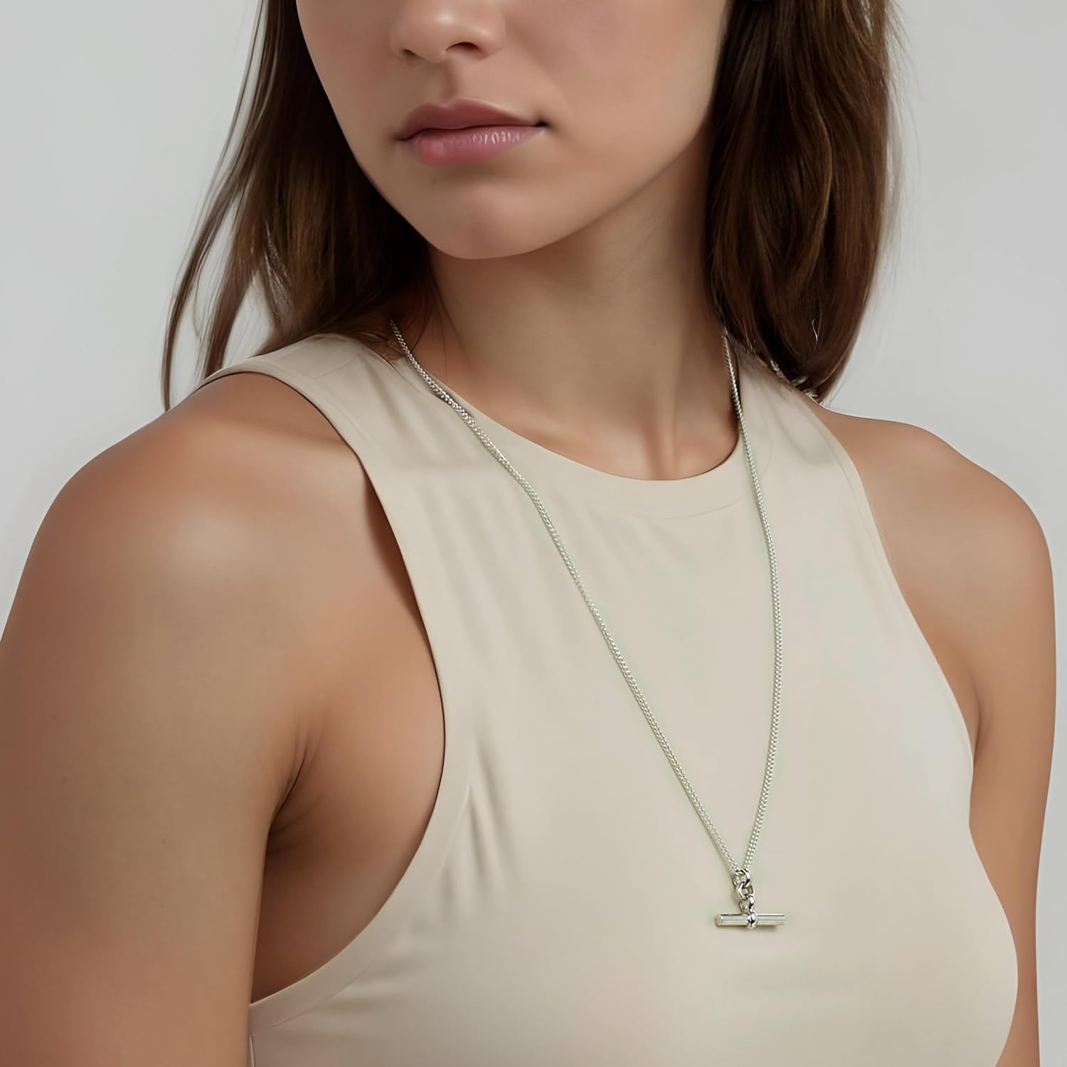 LeCalla 925 Sterling Silver T-Bar Pendant Necklace | Toggle Necklaces for Women | Women’s Minimalist T Bar Chain Necklace Collection | Silver Necklace Jewelry Gifts for Wife, Mom, Girlfriend