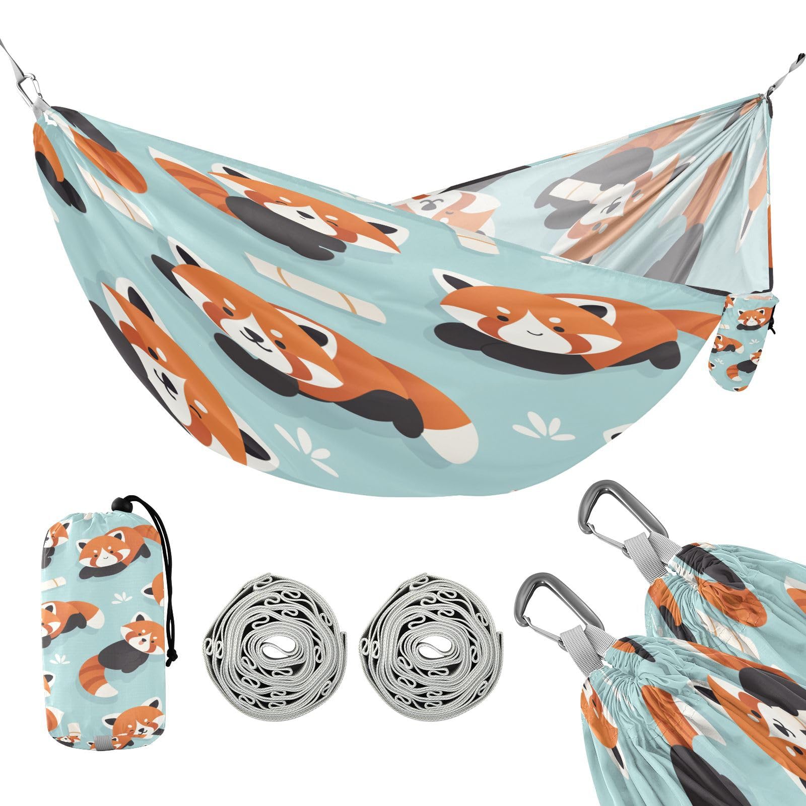 ATTX Cute Red Panda Camping Hammock - Lightweight & Portable Hammocks, Heavy Duty 330lbs Capacity for Indoor, Hiking, Backpacking, Travel, Backyard, Beach#115