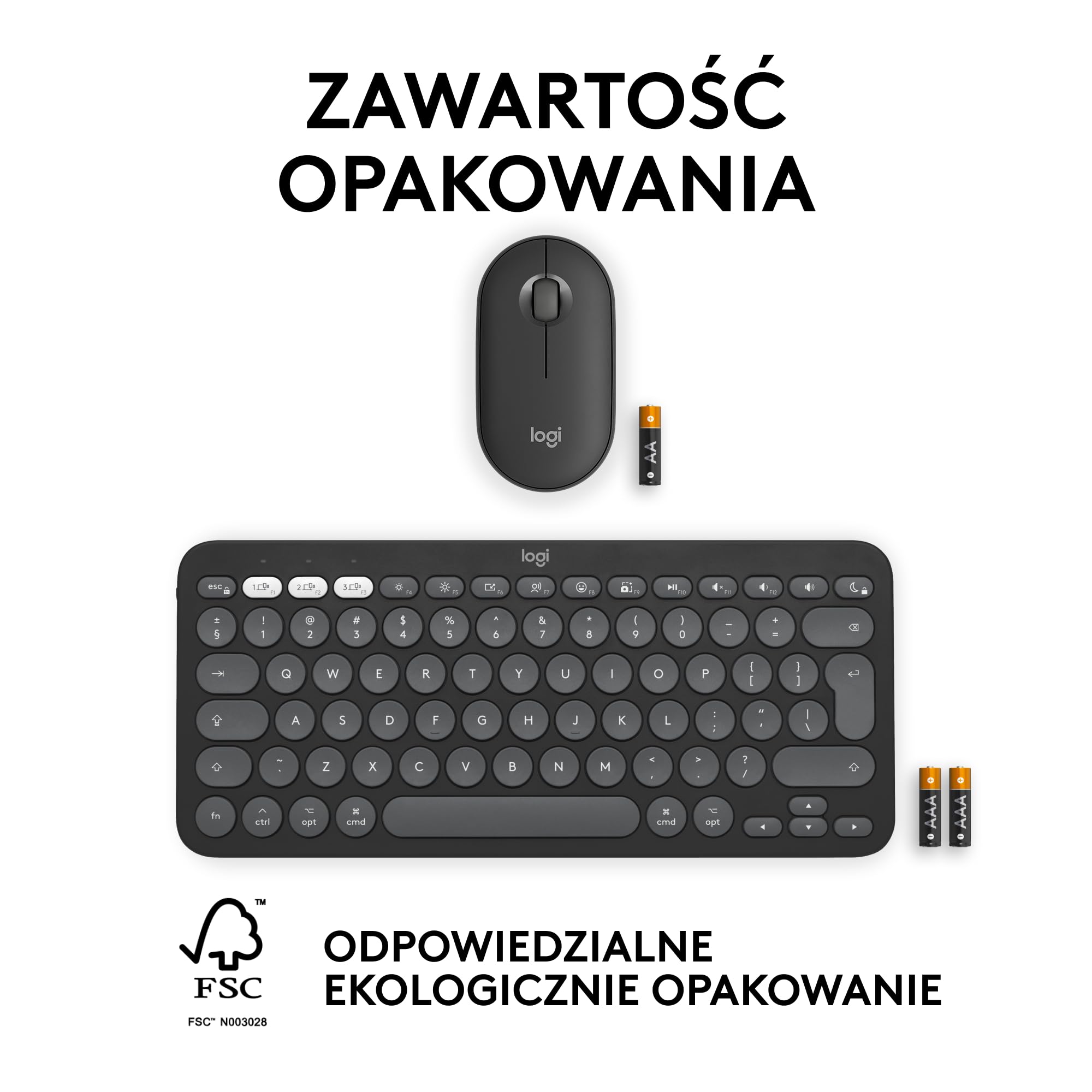 Logitech Pebble 2 Combo for Mac, bezprzewodowa klawiatura/mysz, smukła, cicha i przenośna, personalizowana, mysz/klawiatura Bluetooth, Easy-Switch,dla macOS,iPadOS,QWERTY układ US international,Grafit