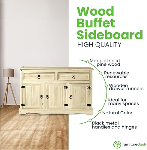 Miniatura 3 de Aparador de buffet de madera maciza de 51.9 pulgadas de ancho, 16.9 pulgadas de profundidad, 31.6 pulgadas de alto, armario de almacenamiento de