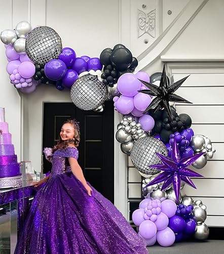 Miniatura 9 de Kit de arco de guirnalda de globos cromados morados y azules 130 globos metálicos de doble relleno lila plateado para Galaxy Space Theme Video Game