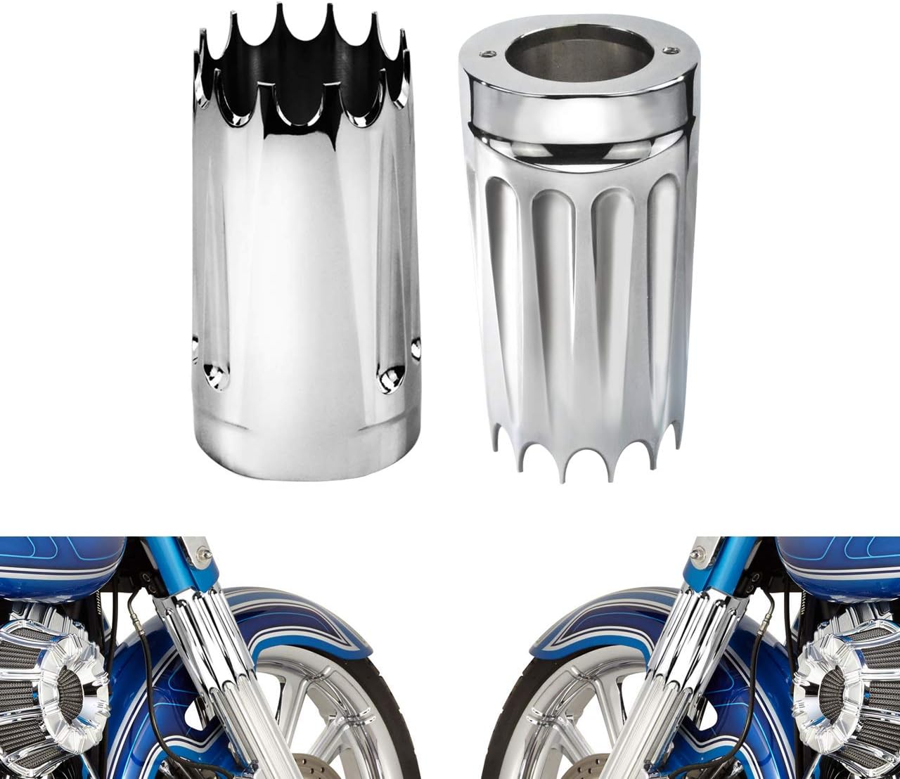 HDBUBALUS CNC Upper Fork Slider Covers Fit for Harley Harley Touring Road King Street Electra Glide FLT FLHR FLHT FLHX FLSTF FLSTN 1984-2025 Chrome