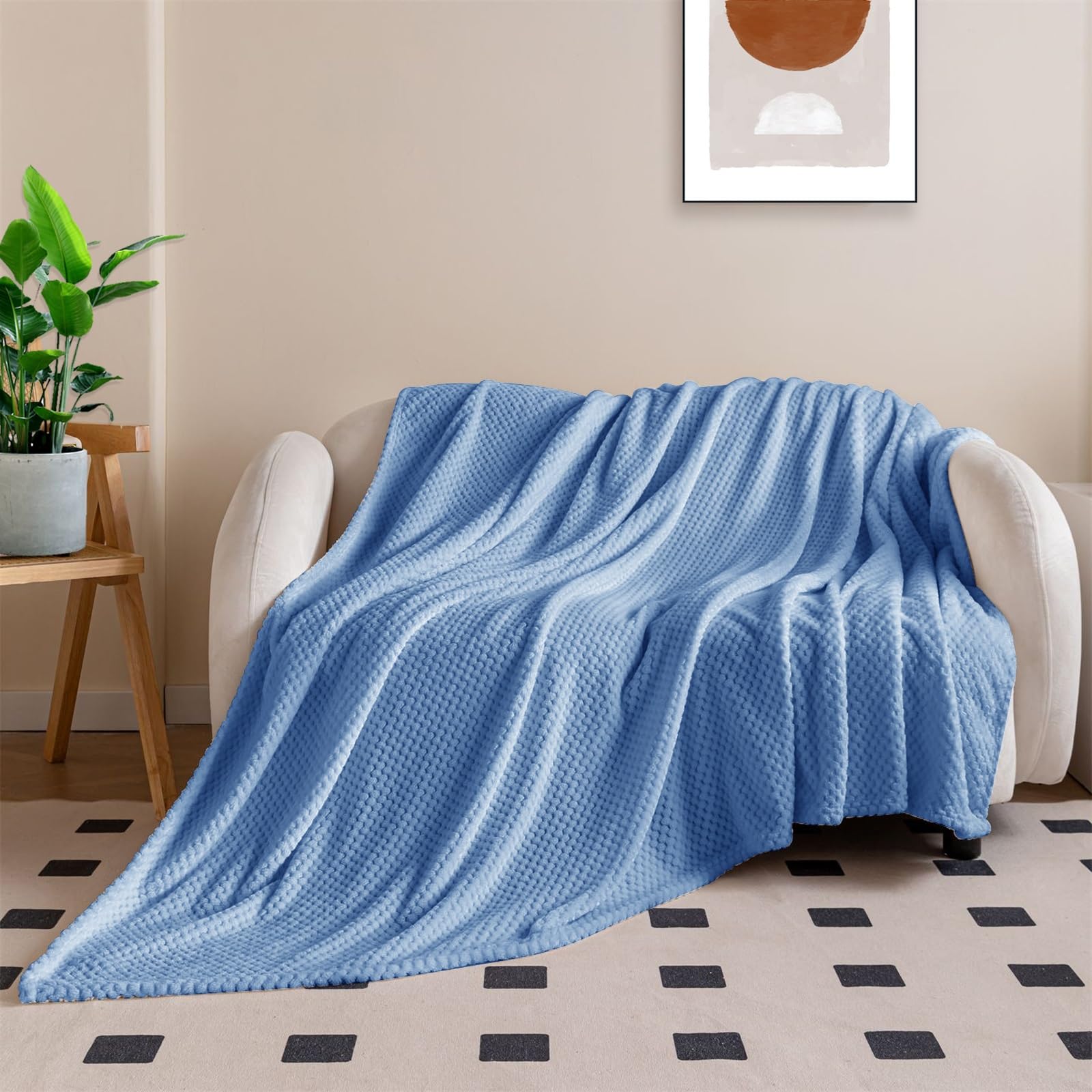 LONGCAO Lambswool Sofa Blanket 120 x 180 cm Flannel, Soft Fleece Flannel Lightweight Blankets for Bed Reversible Bed Fleece for Sofa, Chair, Blue
