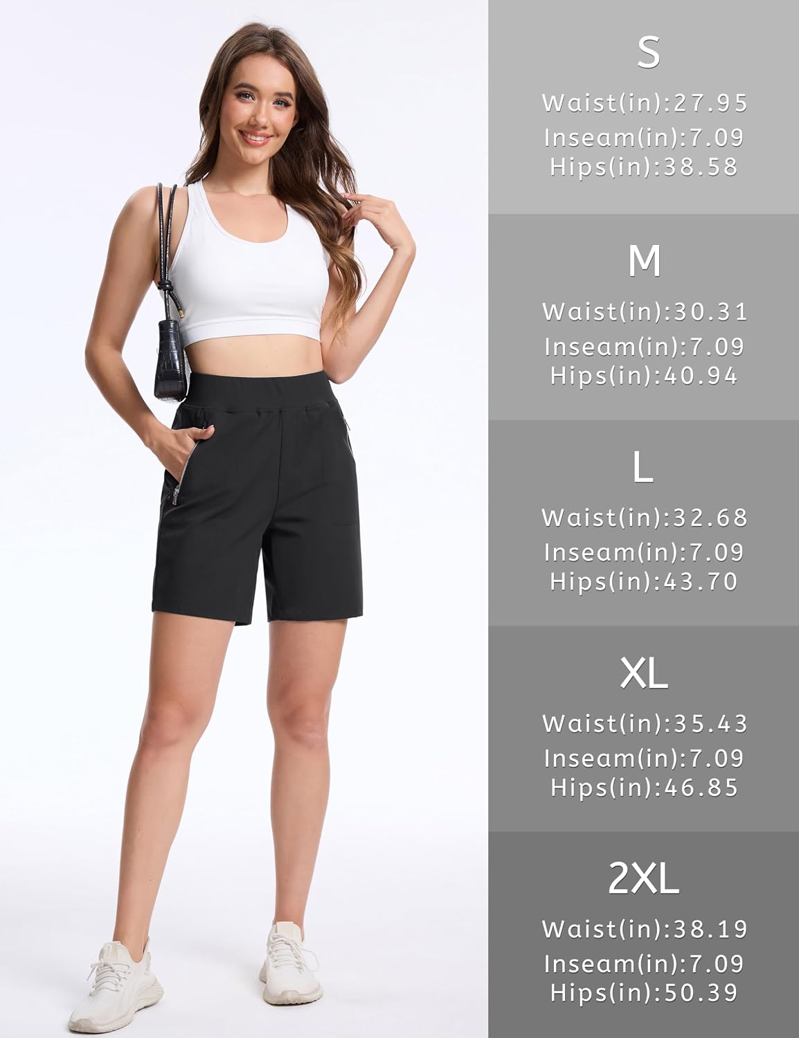 TACVASEN Women's 7'' High Waisted Hiking Golf Shorts Lightweight Stretch Athletic Shorts Summer Outdoor with Zipper Pockets