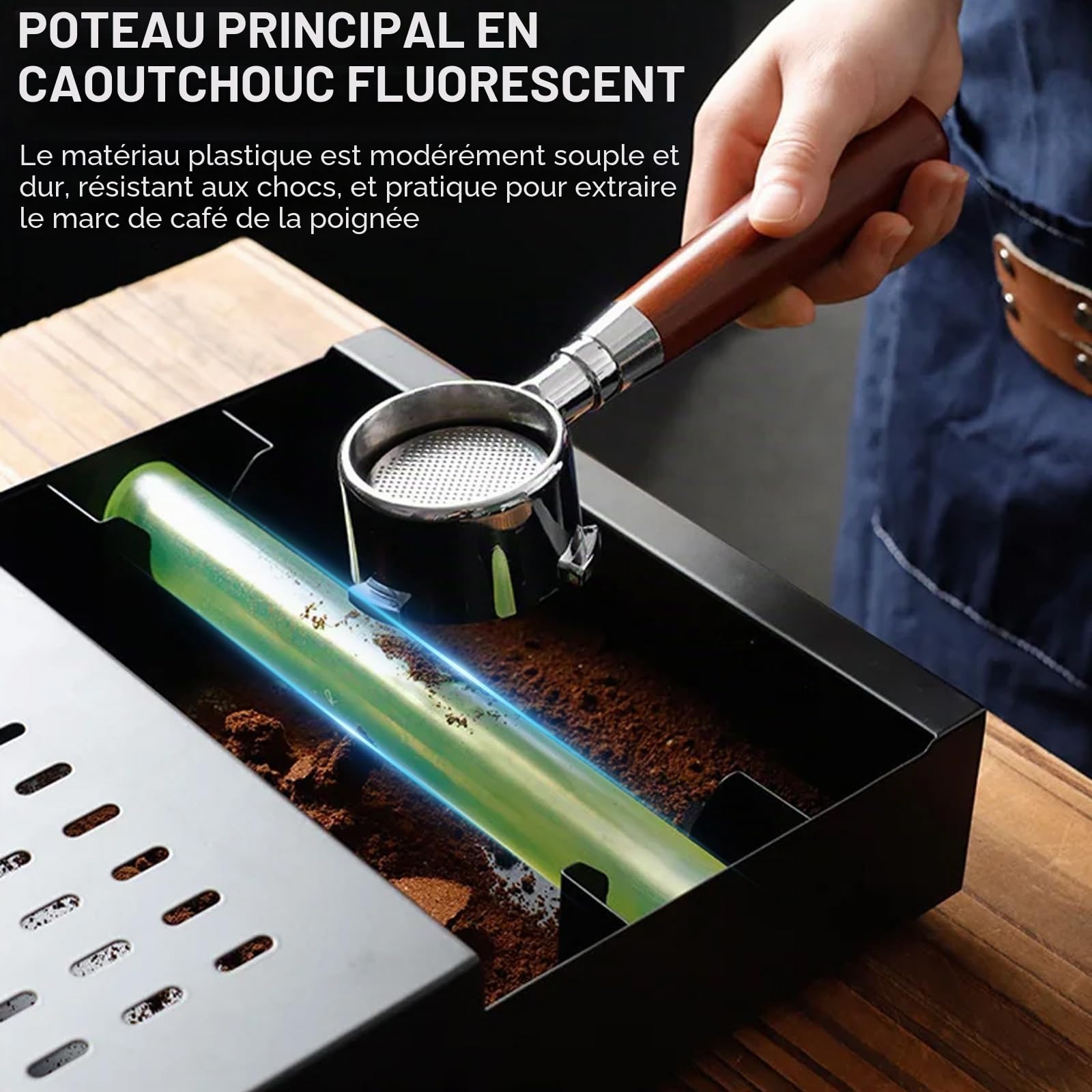 Récipient à café - Tiroir à marc de café - Récipient pour porte-filtre - En acier inoxydable - Convient pour toutes les machines à café courantes (noir, 34,5 x 25 x 8 cm)