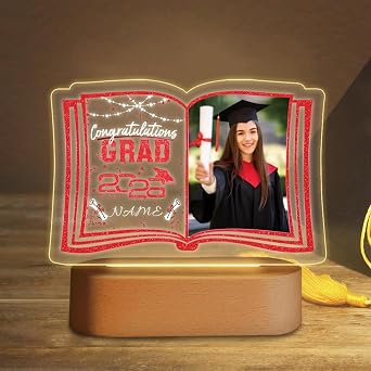 Custom Graduation Gifts Night Light with Photo Name 2026 Personalized Graduation Led Lamp for Women Man Gifts for College High SchoolRed