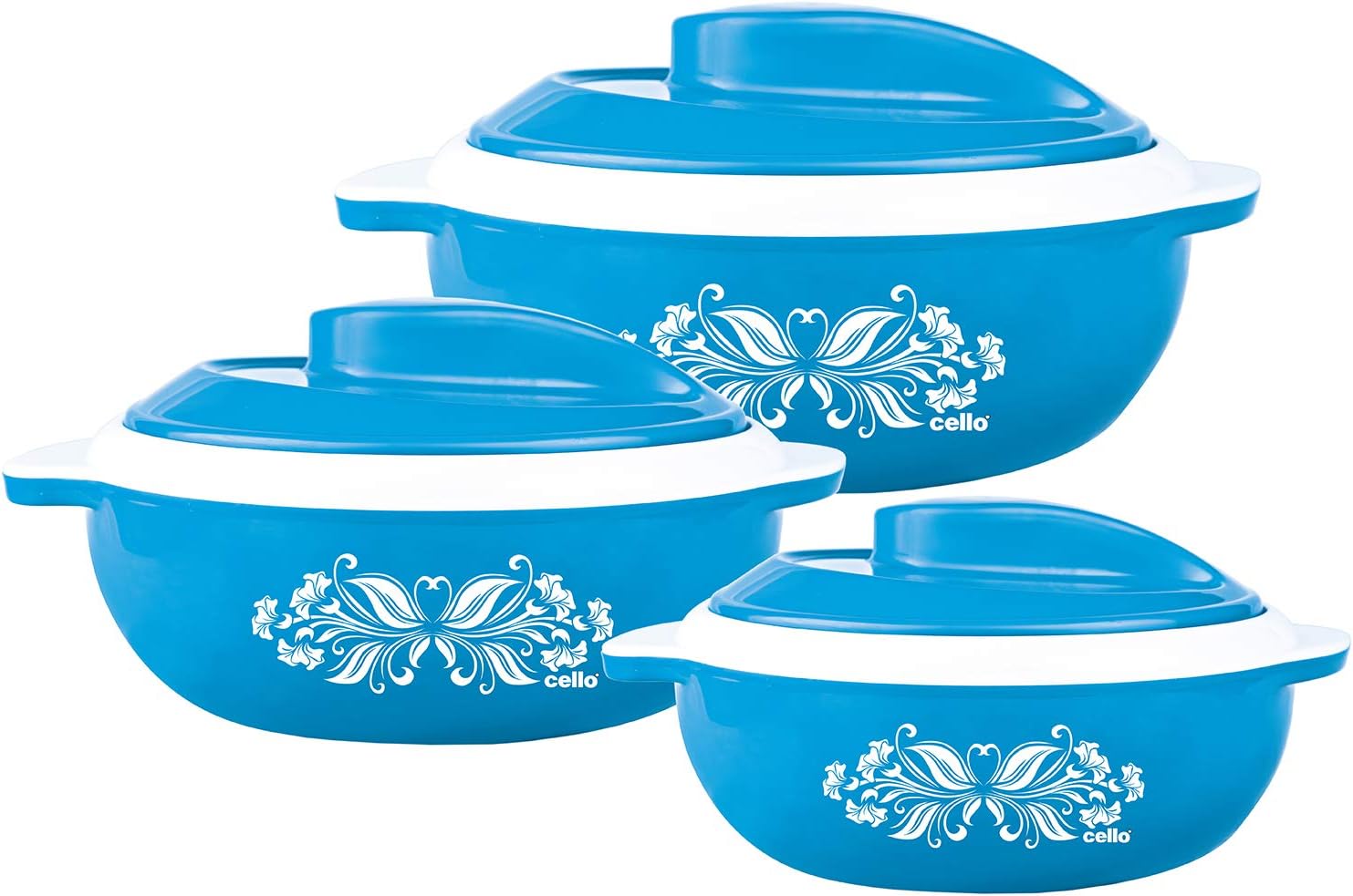 Hot Serve Plastic Food Server 3Pcs Casserole Set | (17oz, 29oz, 51oz) | BPA Free | Durable, Break Resistant and Dishwasher Safe (Set of 3, Blue)