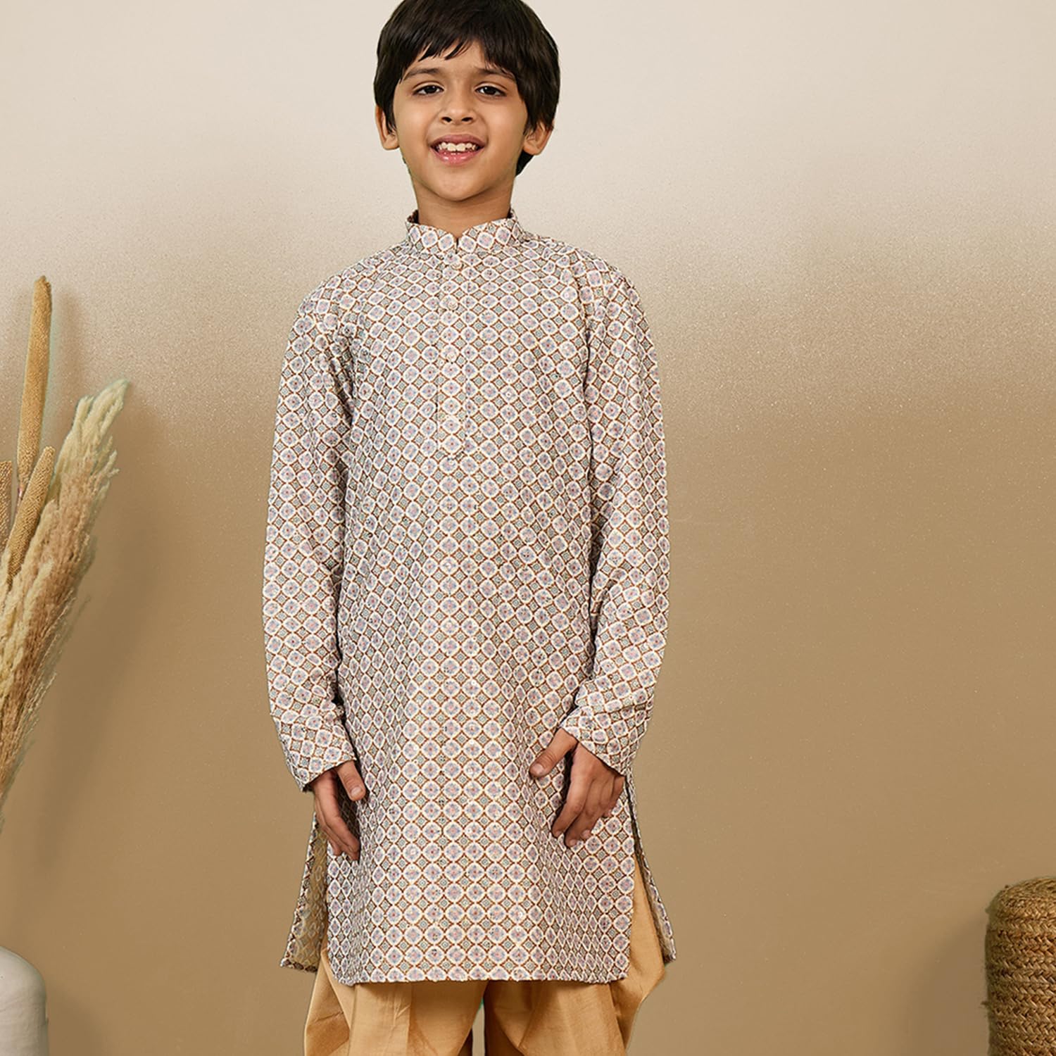 Sanwara Chic & Classic Boys Printed Brown Sequins Designer Cotton Kurta (32) 3
