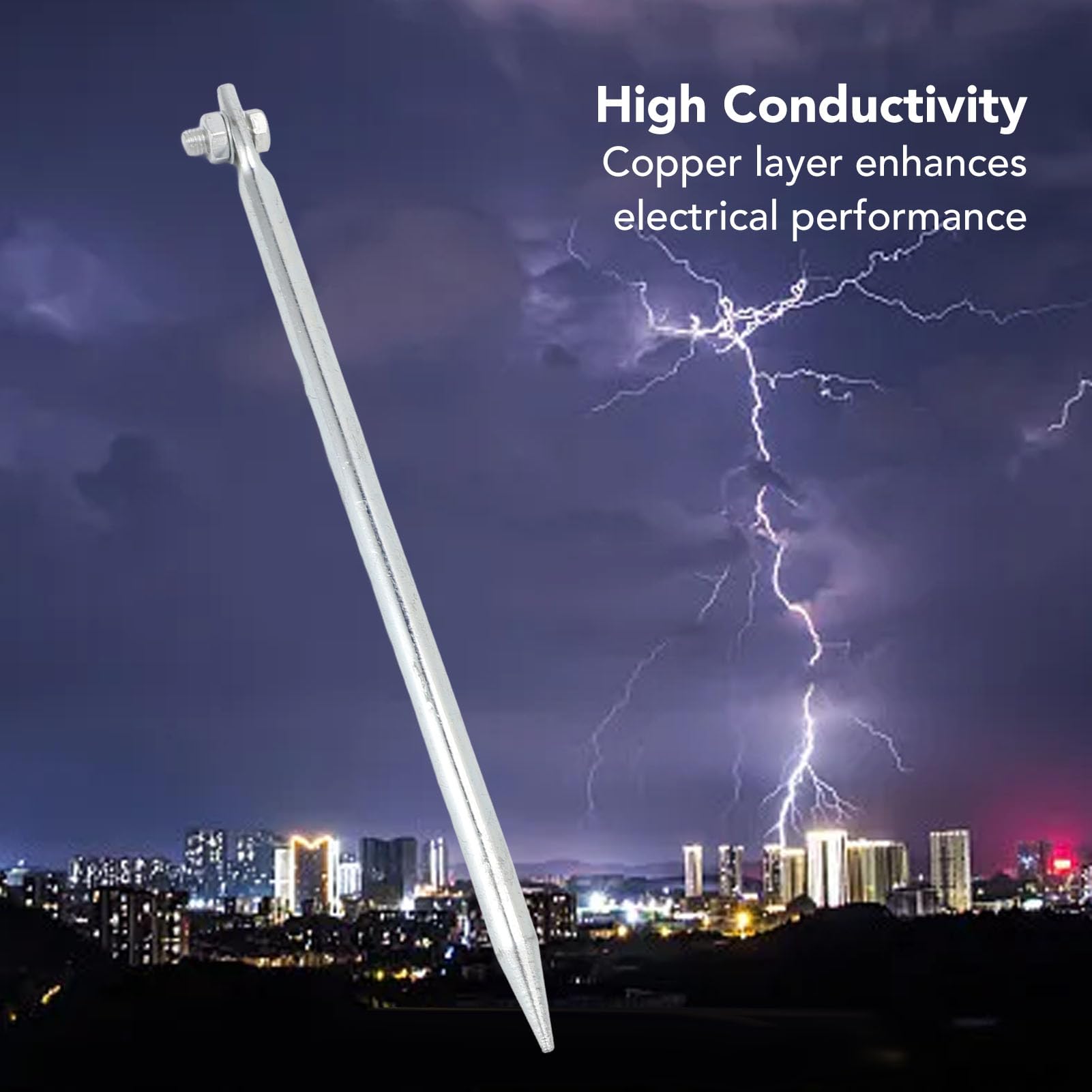 2 PC Varilla Molida Portátil Pin de Conexión a Tierra de Hierro Plateado de Cobre, 12x300 Mm, Cercas Eléctricas, Antenas con Estacas de Tierra, para la Ingeniería Al Aire Libre