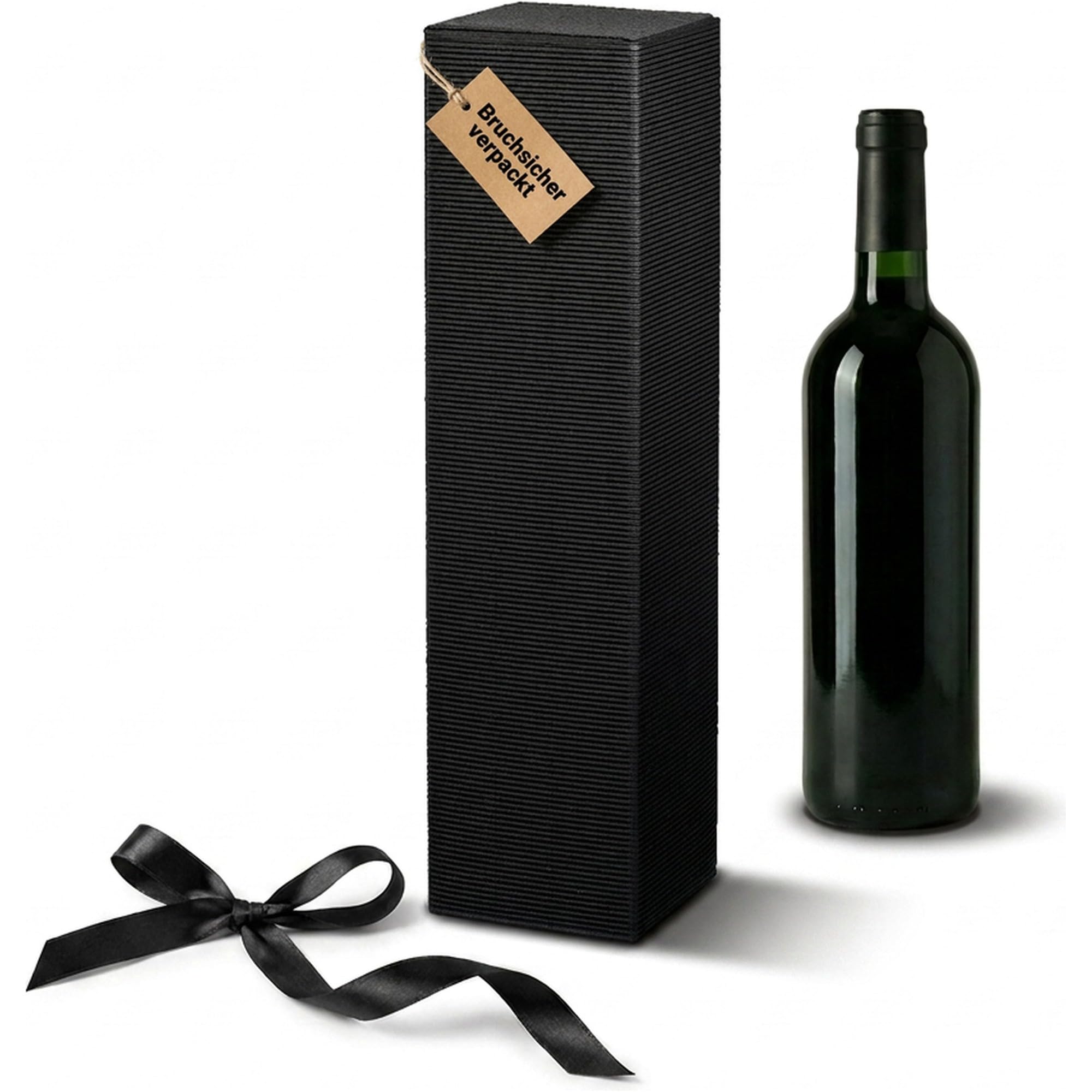 KK Verpackungen Weinkarton Schwarz | 1000 Stück, Flaschenverpackung 90x90x355 mm | Automatikboden, offene Welle | FSC-Zertifiziert, recyclebar | PTZ-postgeprüft, DHL Certified Versand