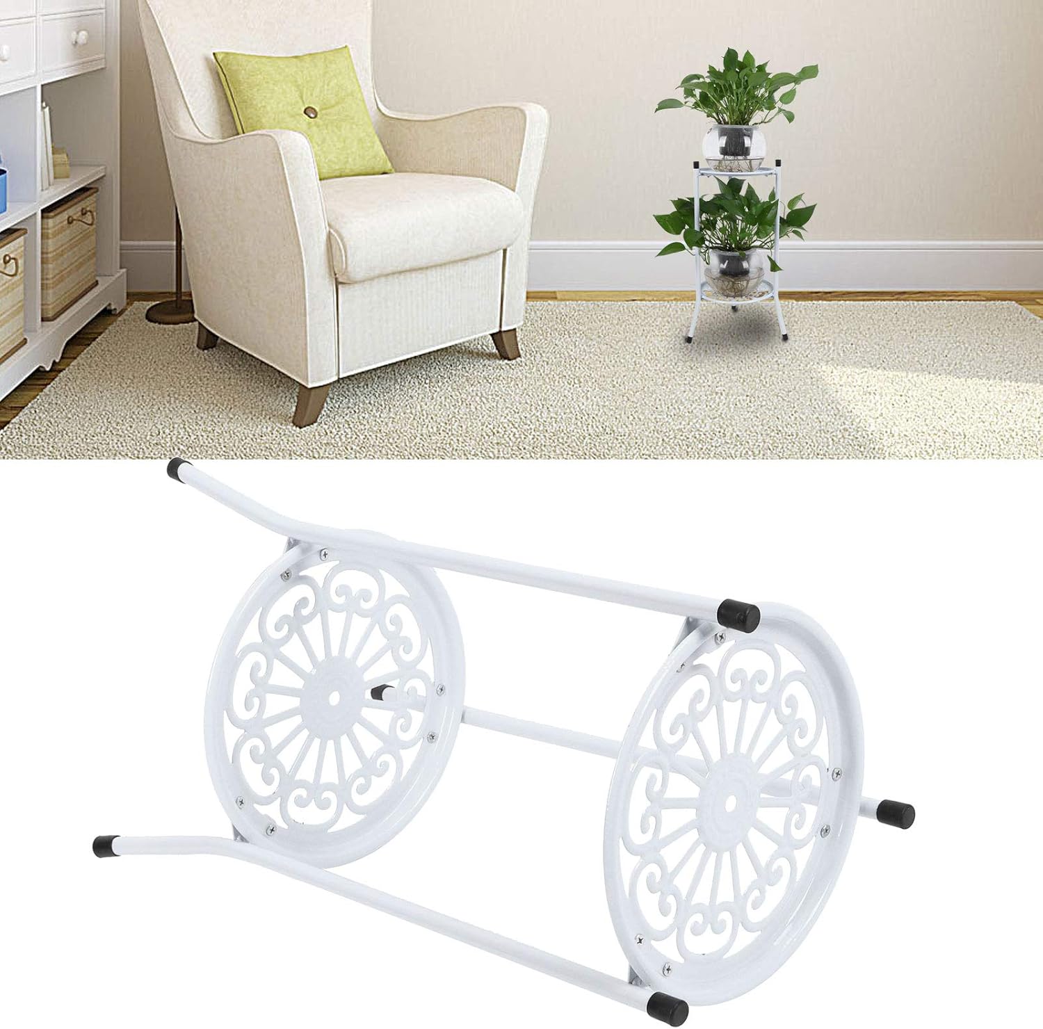 Metal Plant Stand Flower Display Shelf with Tripod Support Frame for Home and Office Decor - WearResistant Material, 2-Tier Pot Holder (Black) (White)