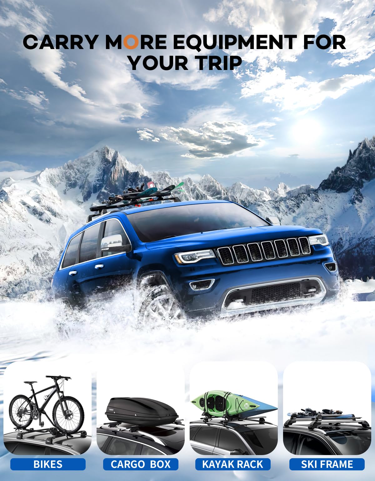 Heavy Duty 260lbs Lockable Roof Rack Cross Bars Compatible with Jeep Grand Cherokee 2011-2021 (with Grooved Side Rails), All-Metal Aluminum Crossbars Rooftop Cargo Bag Kayak Luggage