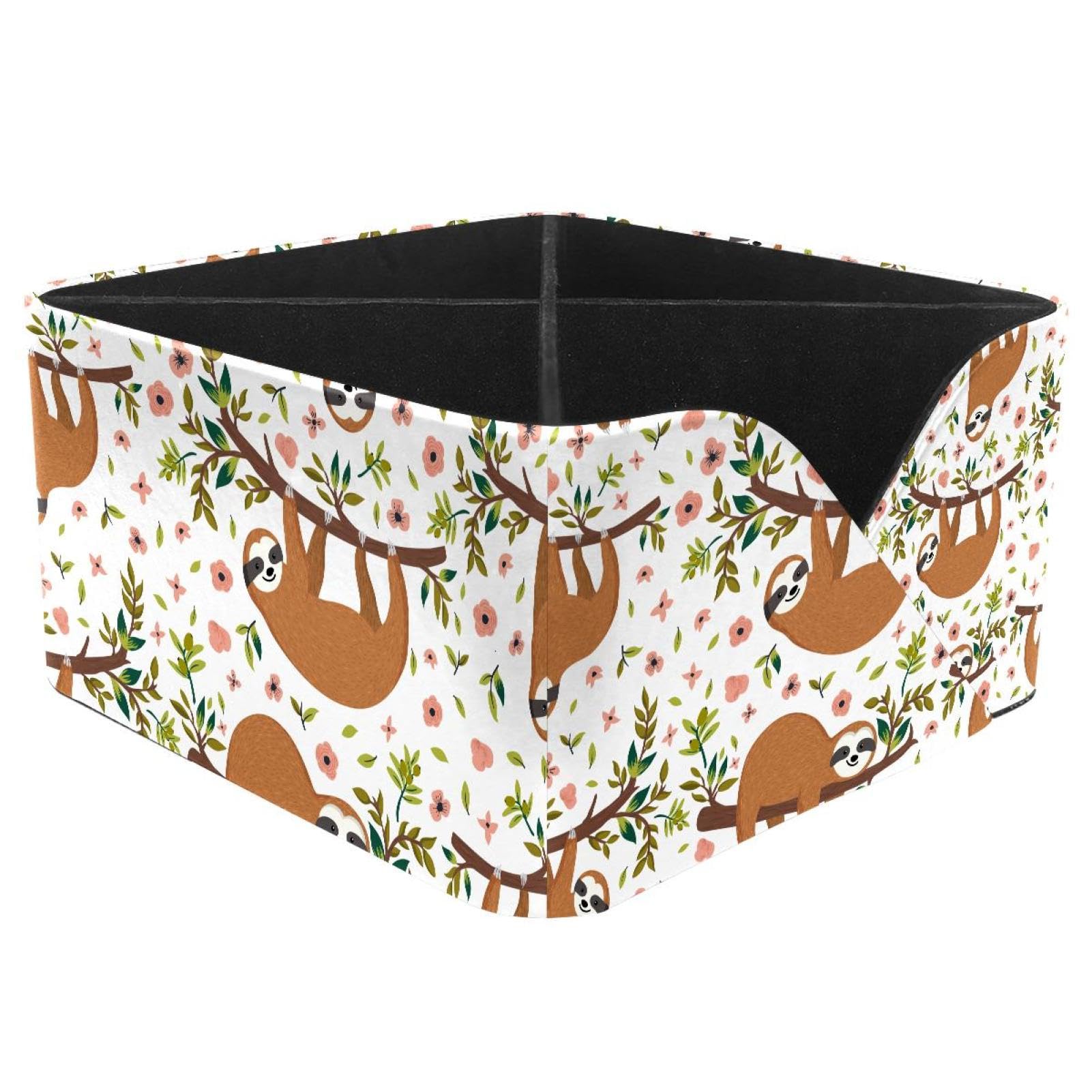 KengjuTesu Cute Sloth on Tree Flowers Branch Pattern Desktop Organizer Pen Holder, Rectangular Pencil Cup for Office, Study and Makeup Stations