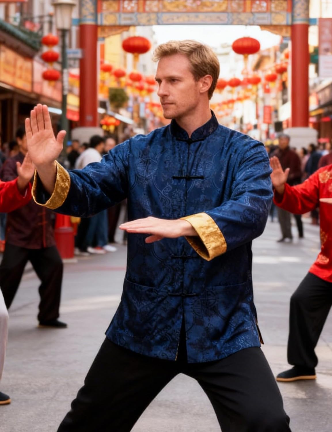 Funny World Tang Suit Men Hanfu Chinese New Year Shirt Traditional Clothes Both Sides Long Sleeve Top