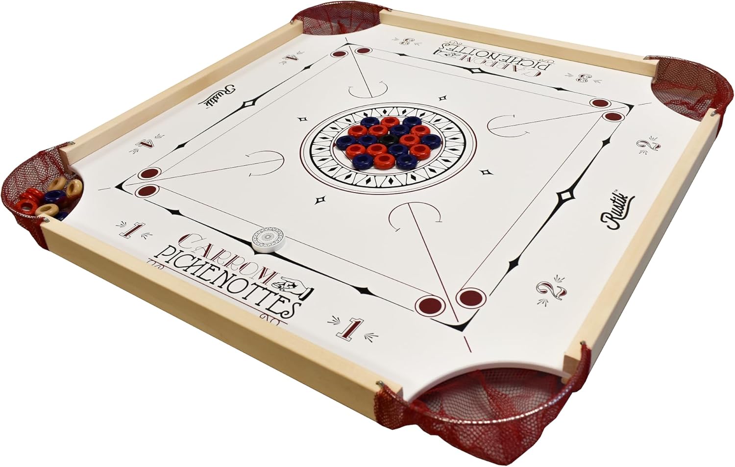 Crokinole Canada Classic American Style - Beginner Carrom and Pichenotte Board Game Set (Add 2 Cues)