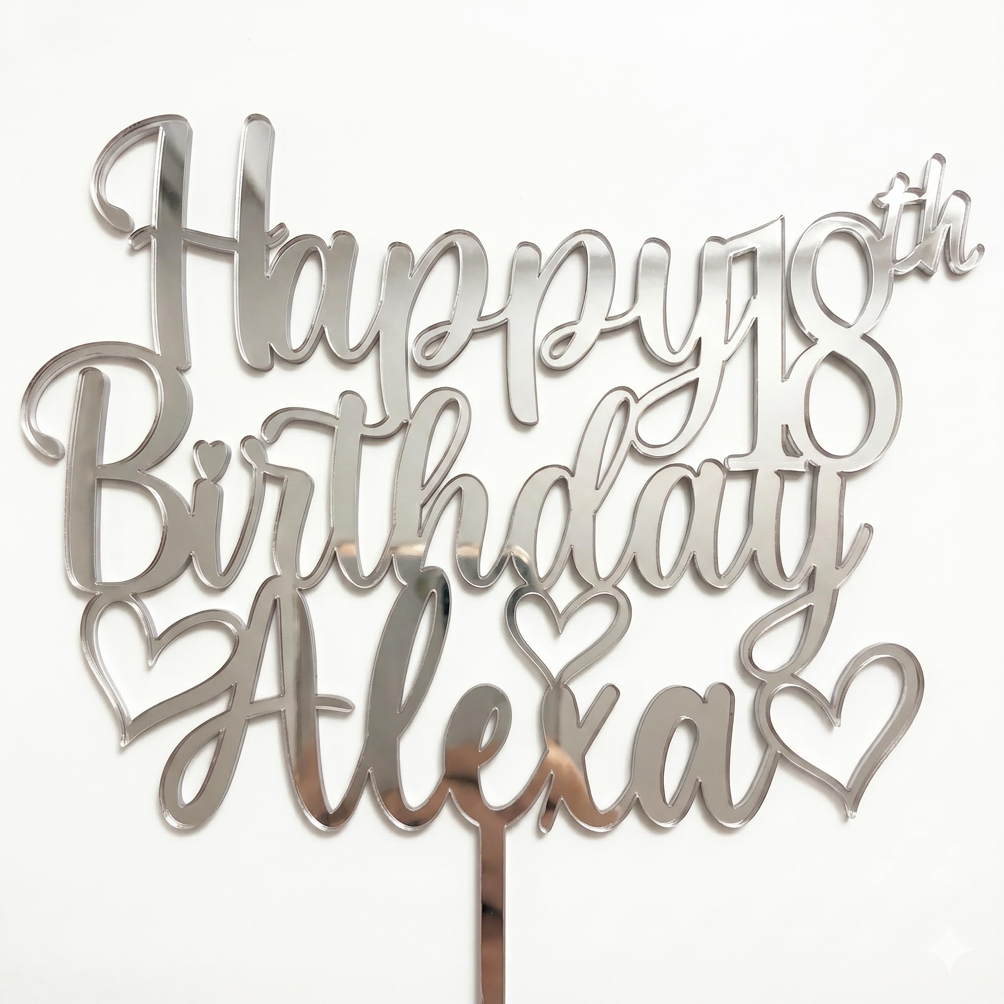 EKAM Personalised Acrylic Cake Topper, Customised Happy Birthday Custom Cake Topper, Any Name & Age Party Cake Decoration Gift for Milestone Birthdays and Special Celebrations (Silver)