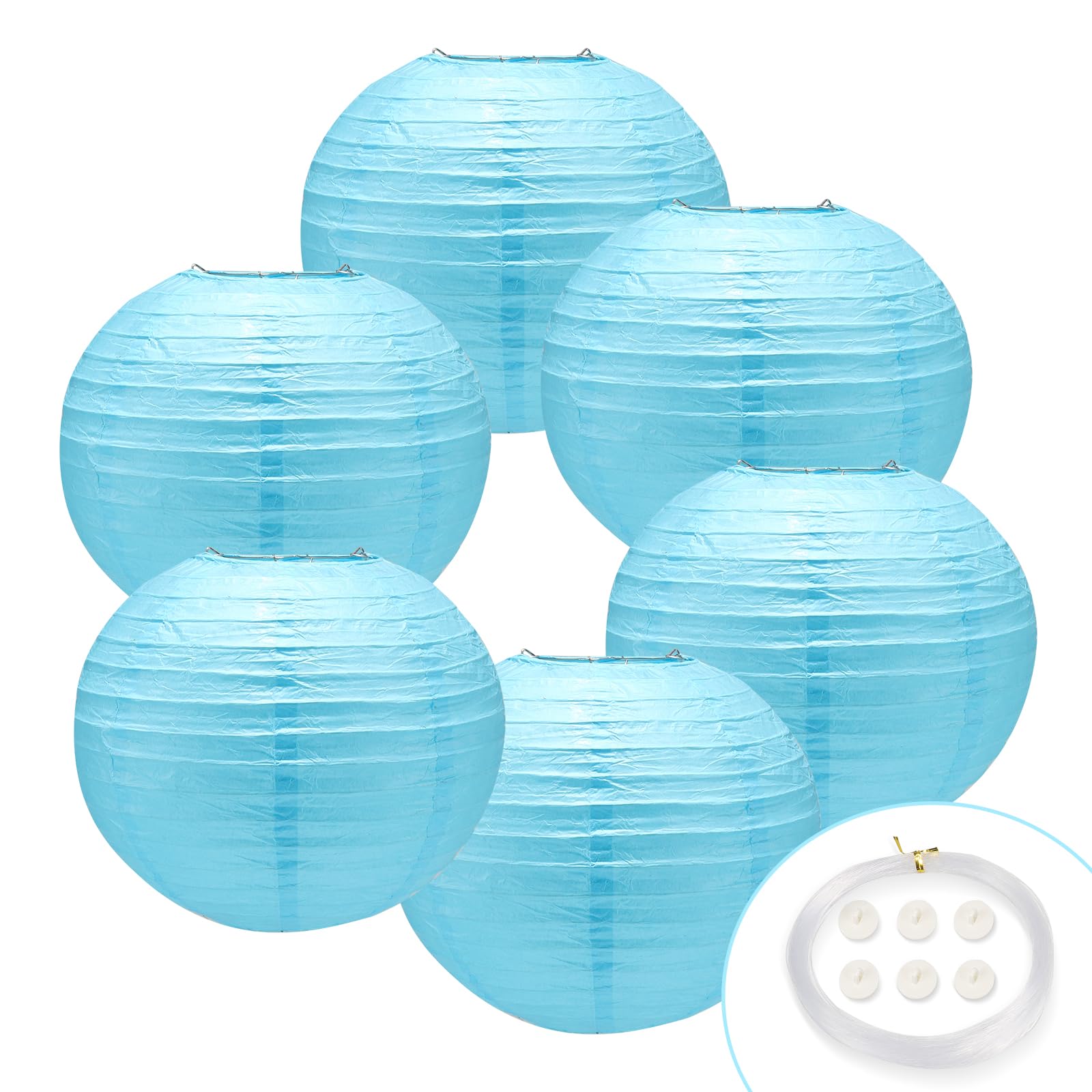 GAILROSO 6Pcs Sky Blue Paper Lanterns,8Inch Chinese/Japanese Paper Lanterns Decorations with Hooks and String,Round Hanging Blue Party Decorations for Birthday,Wedding,Christmas Party,(Sky Blue,8Inch)